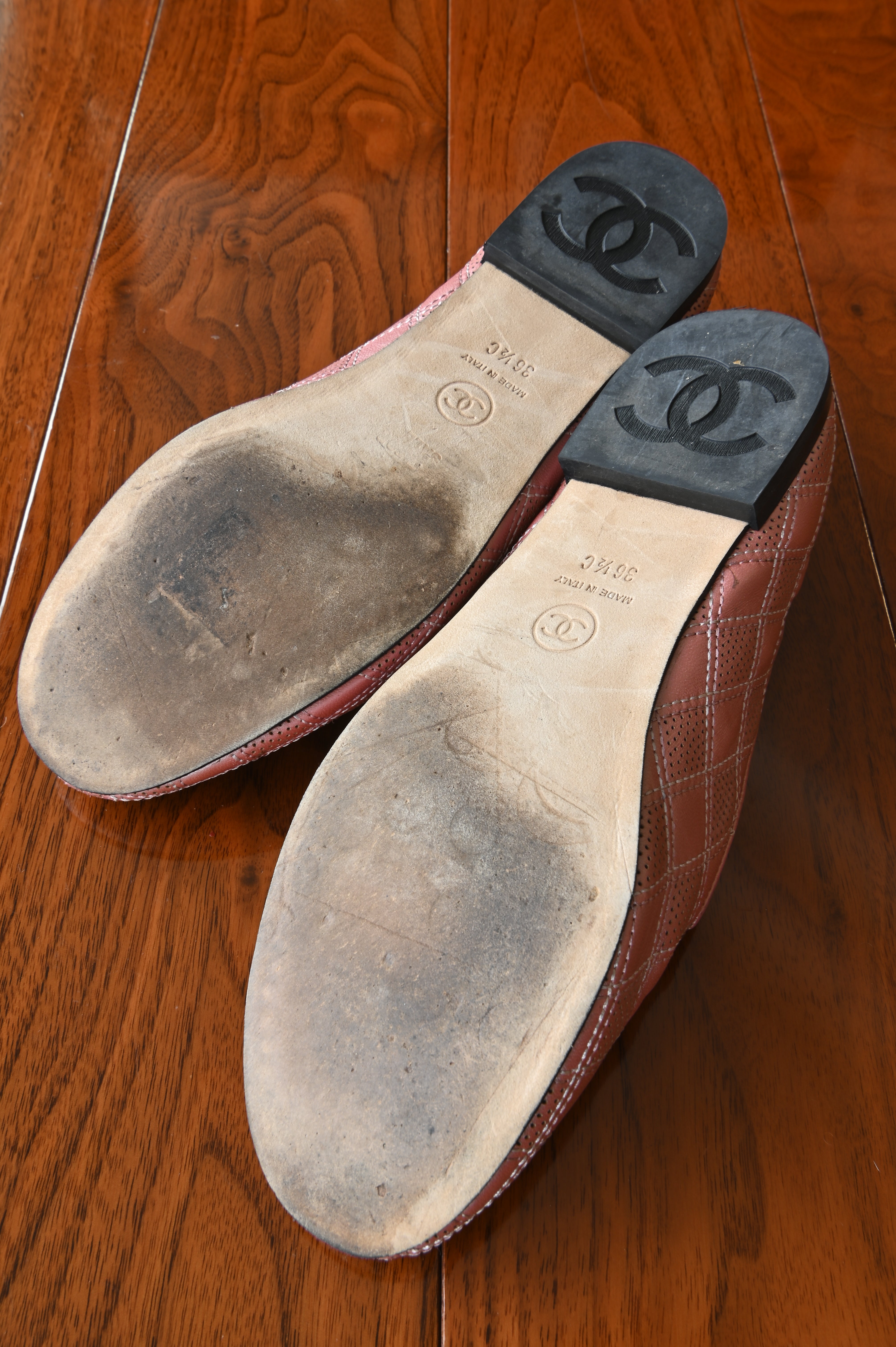 Chanel Pink Quilted Leather Loafers in Silver Hardware bottom