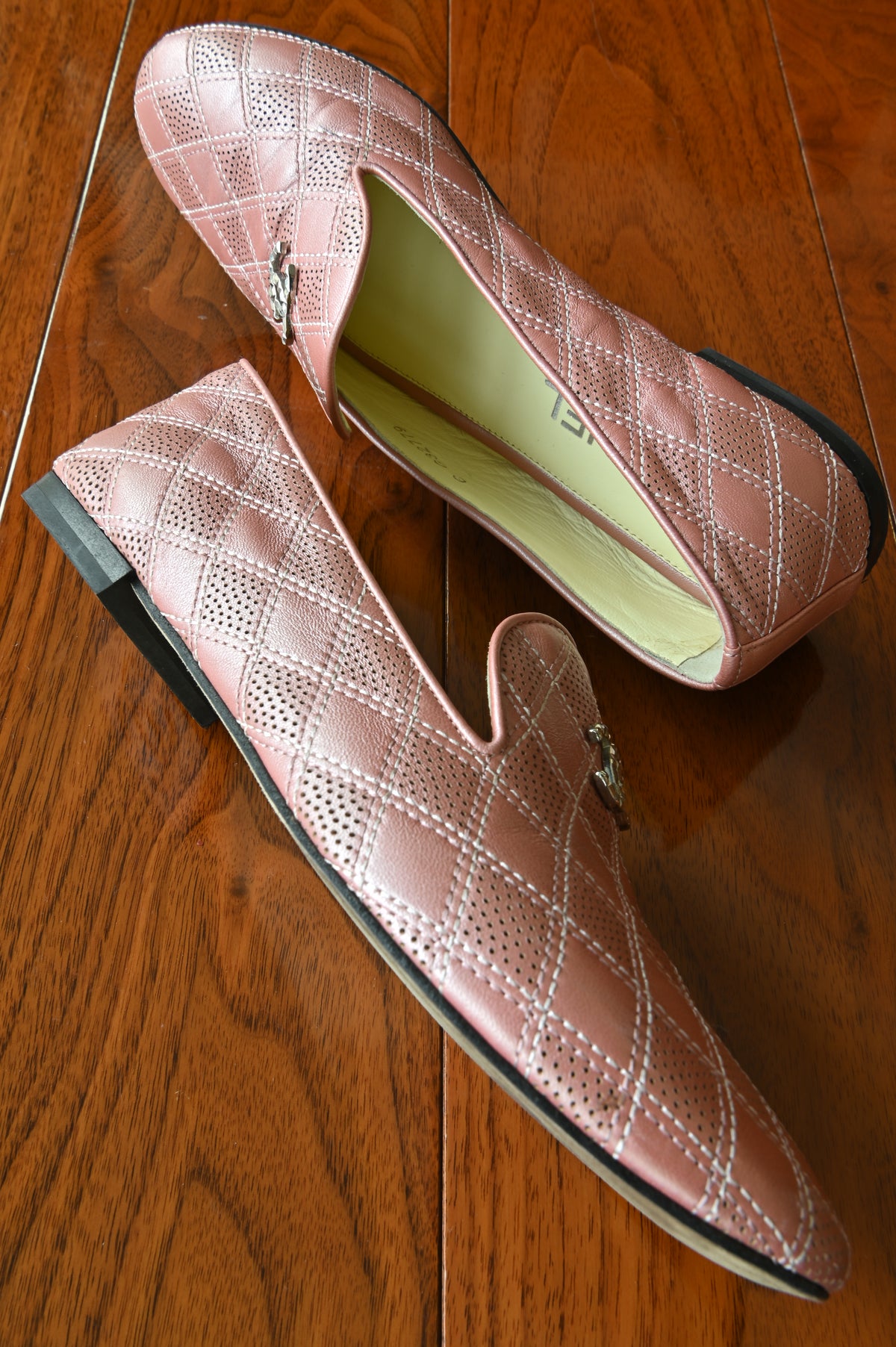 Chanel Pink Quilted Leather Loafers in Silver Hardware side