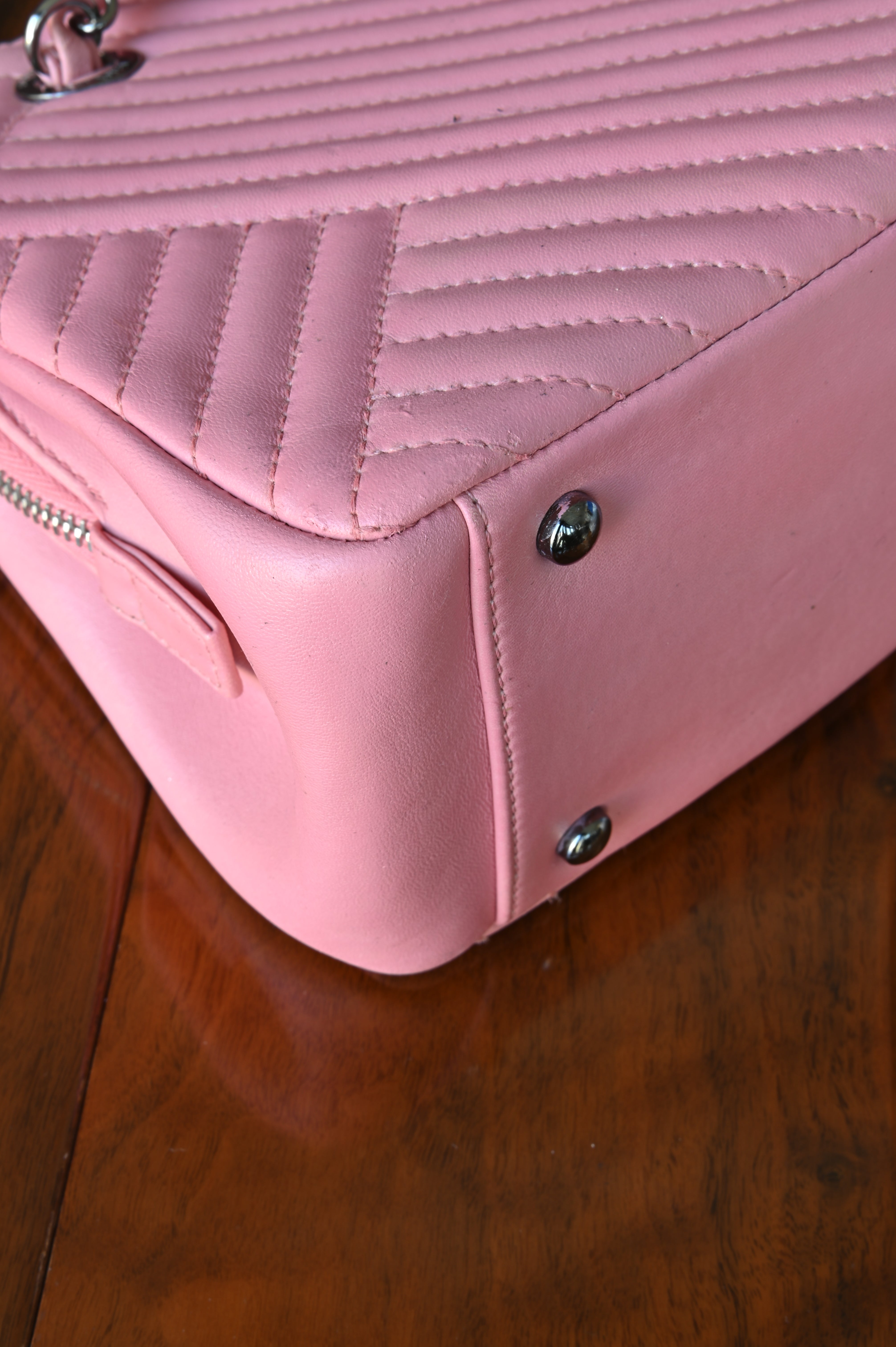 Chanel Pink Quilted Shoulder Bag angle