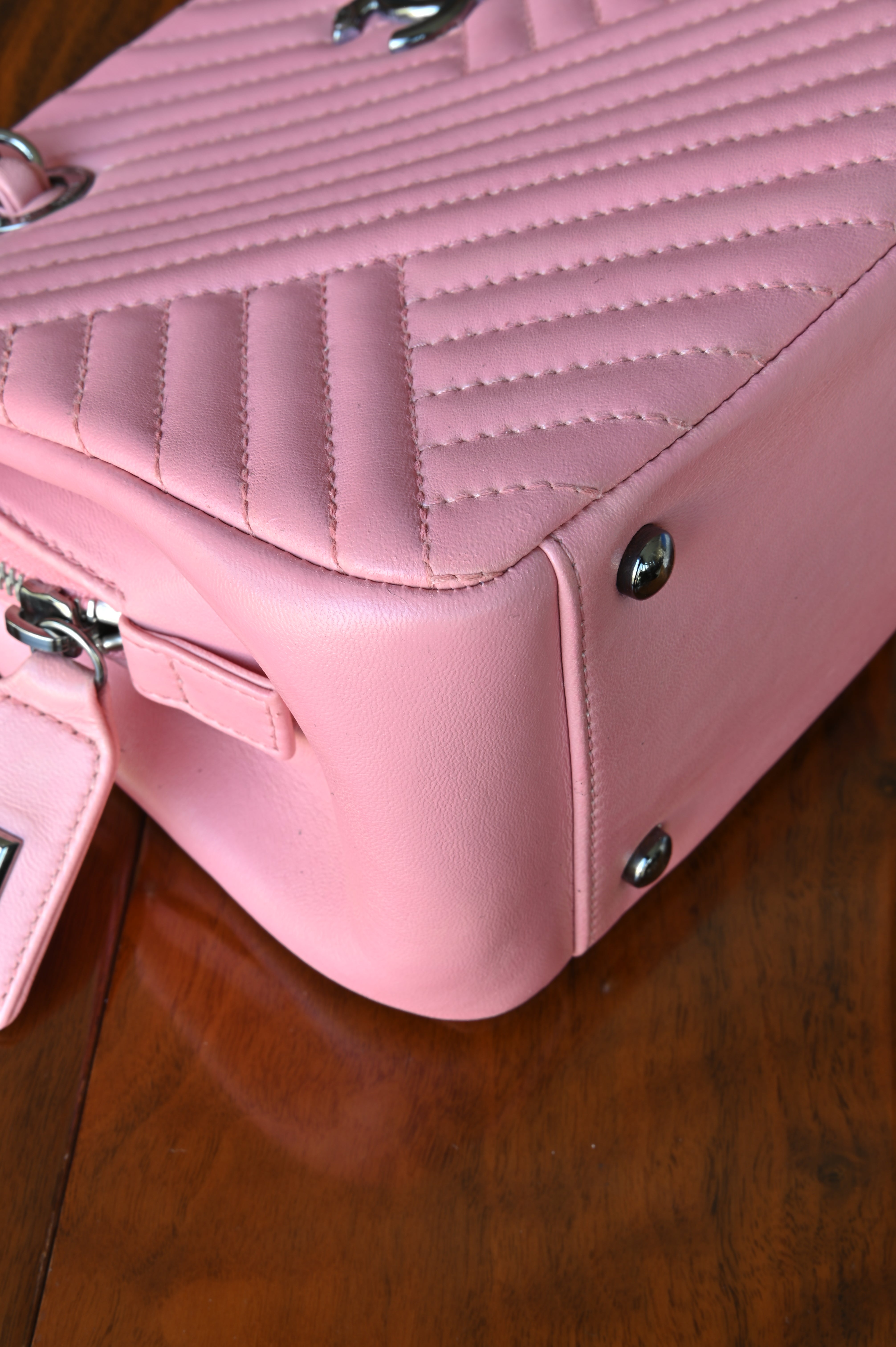 Chanel Pink Quilted Shoulder Bag corner