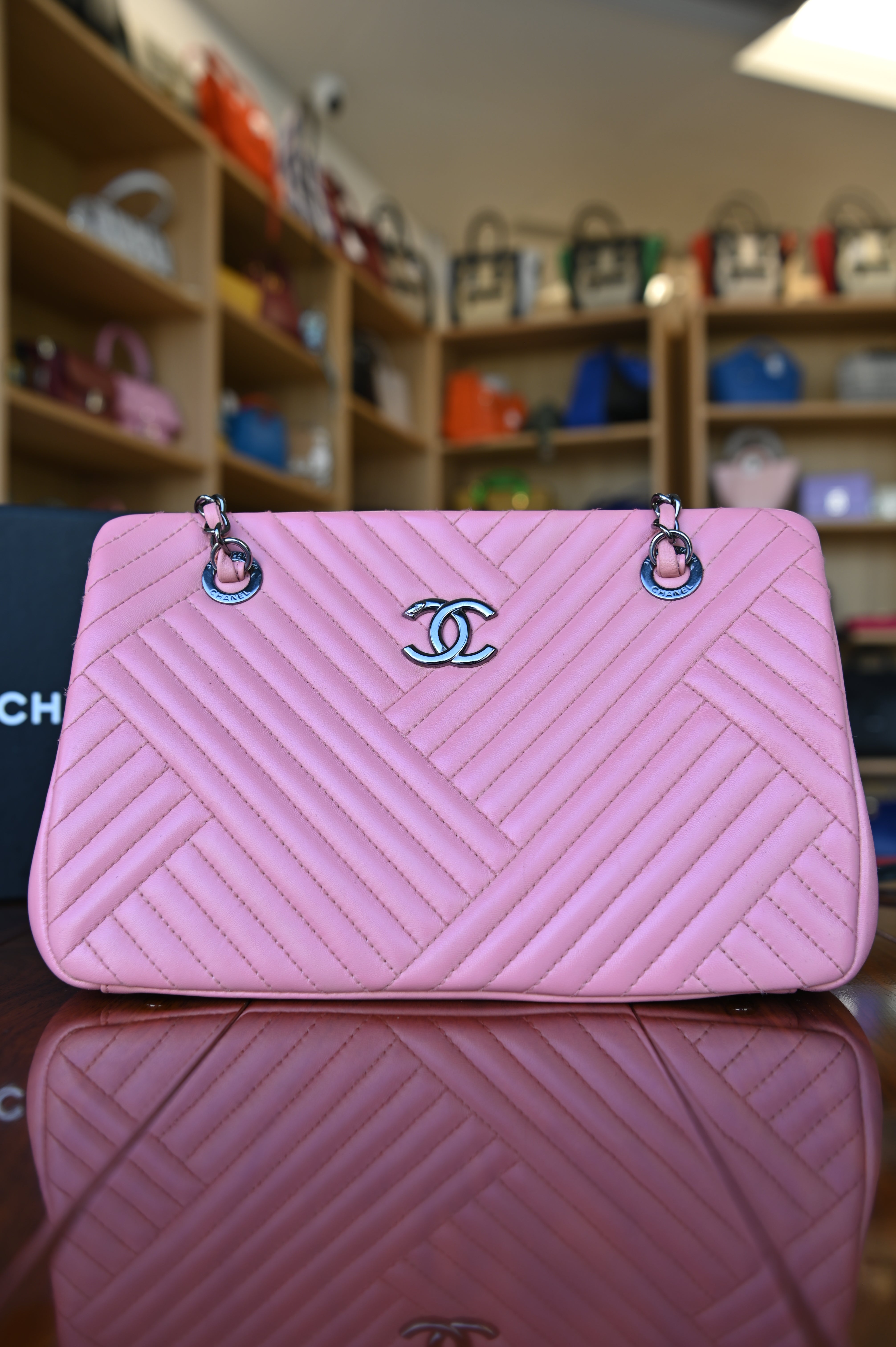 Chanel Pink Quilted Shoulder Bag front