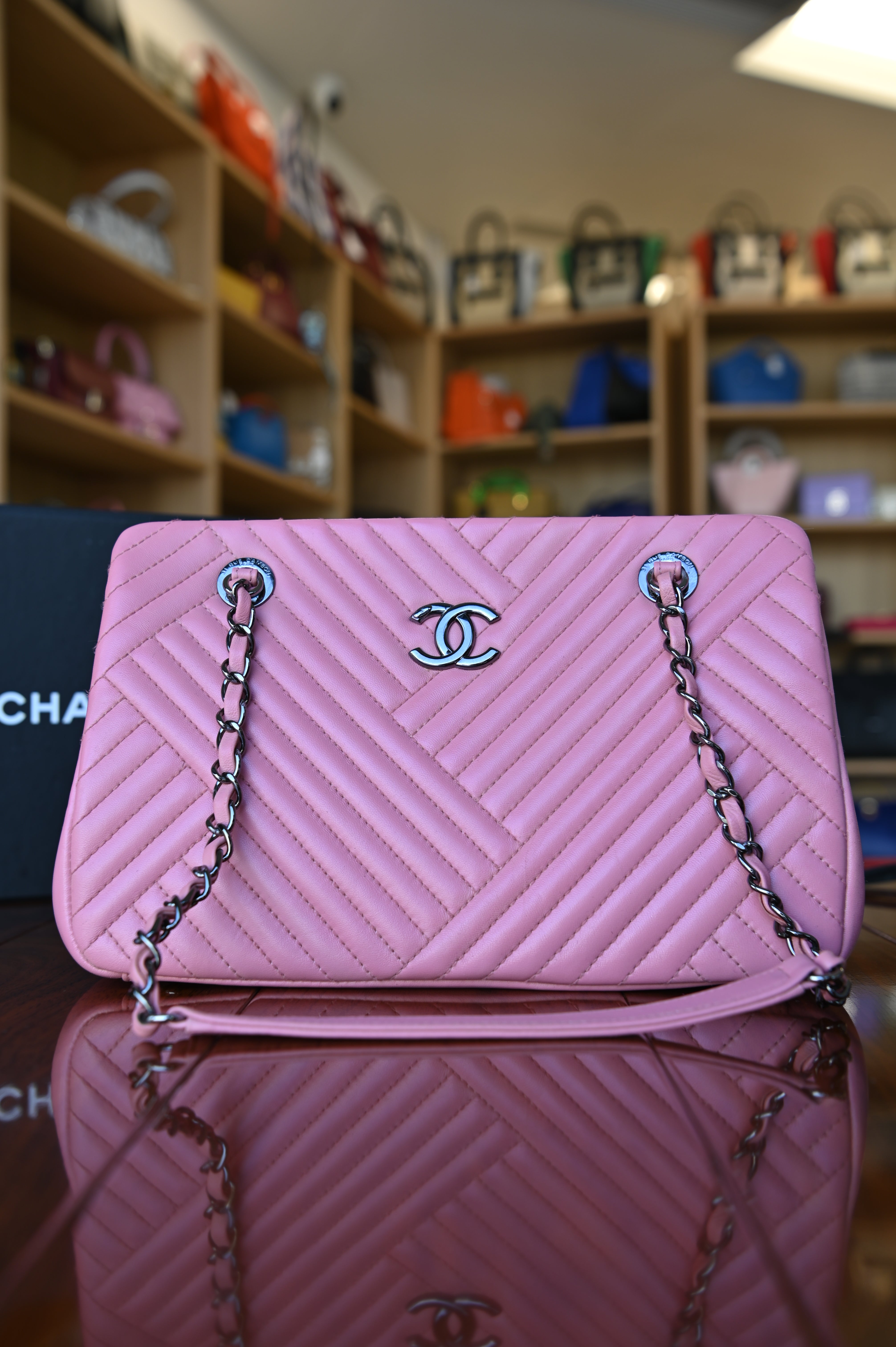 Chanel Pink Quilted Shoulder Bag front two