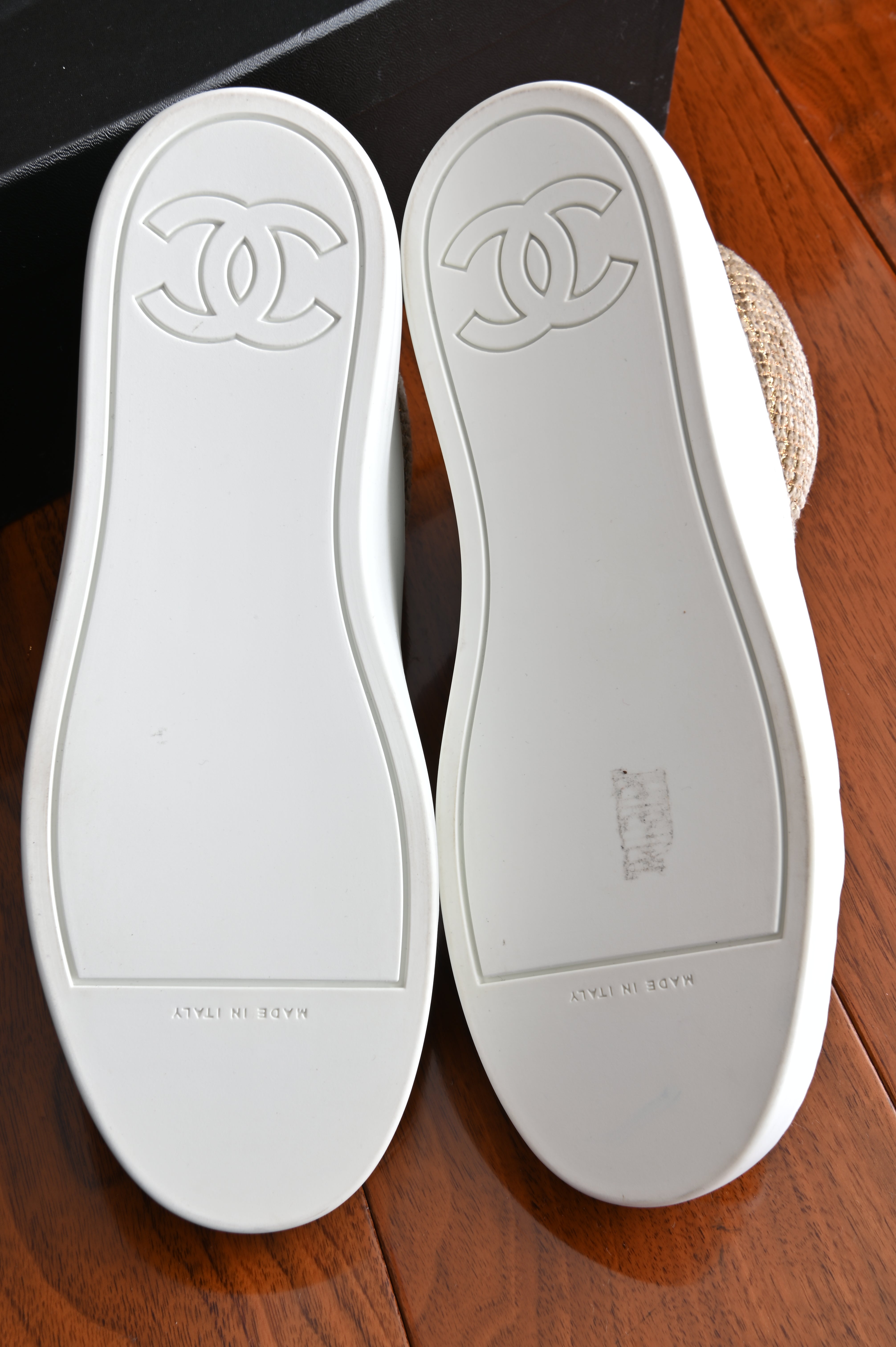 Chanel Yellow Tweed High-Top Sneakers bottom