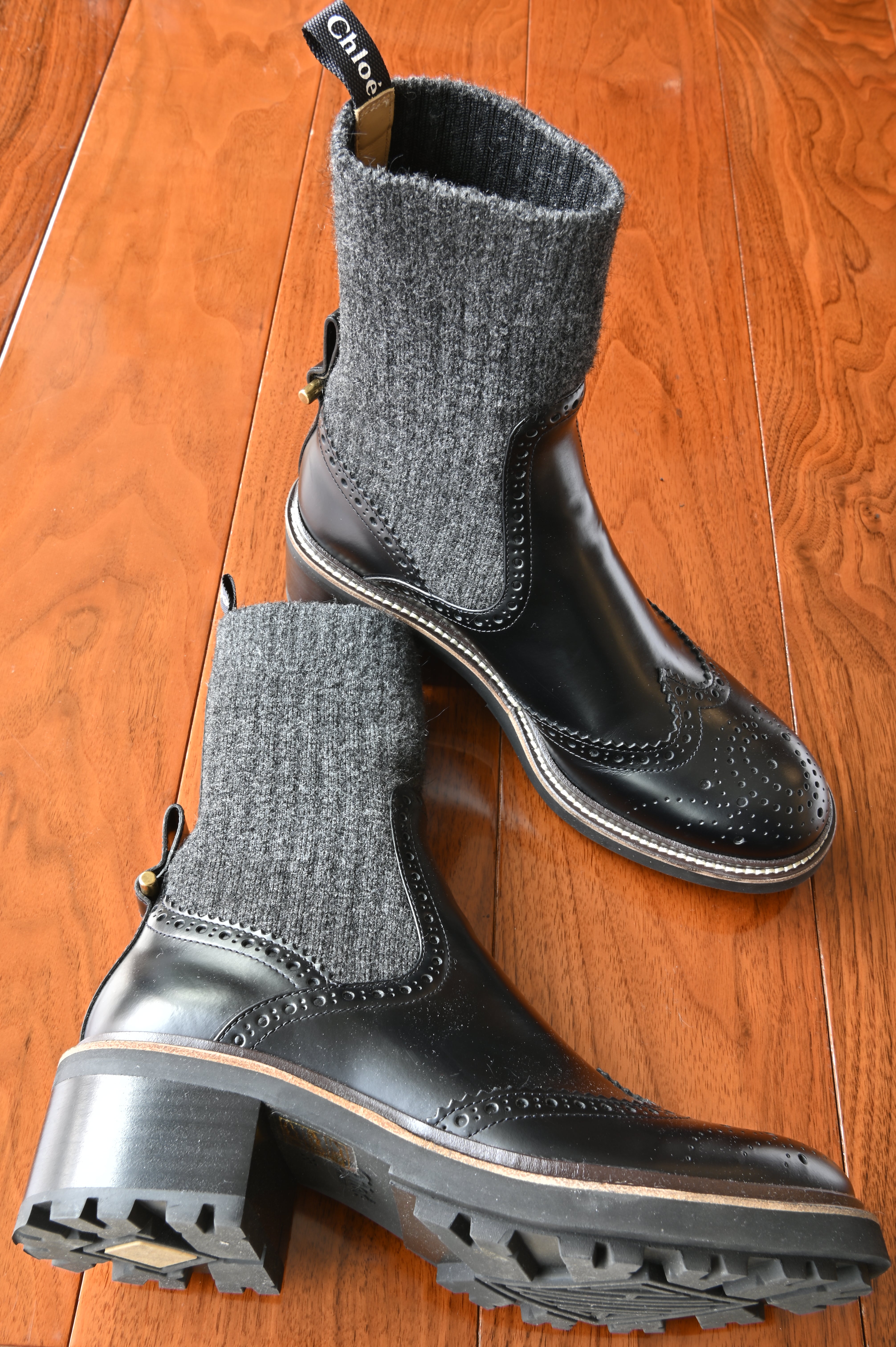 Chloé Black Knitted Franne Ankle Boots left