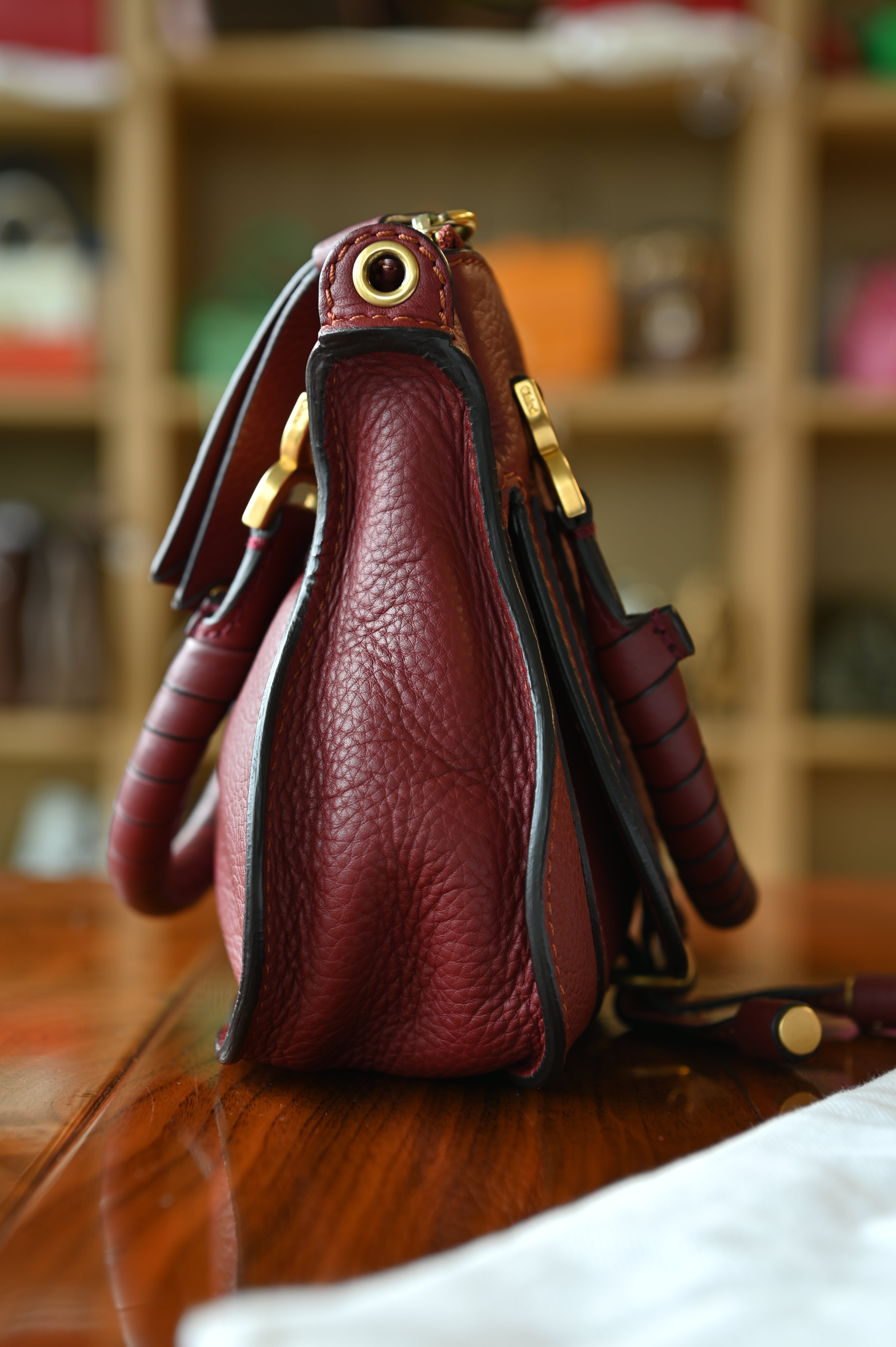 Chloé Marcie Burgundy Shoulder Bag side