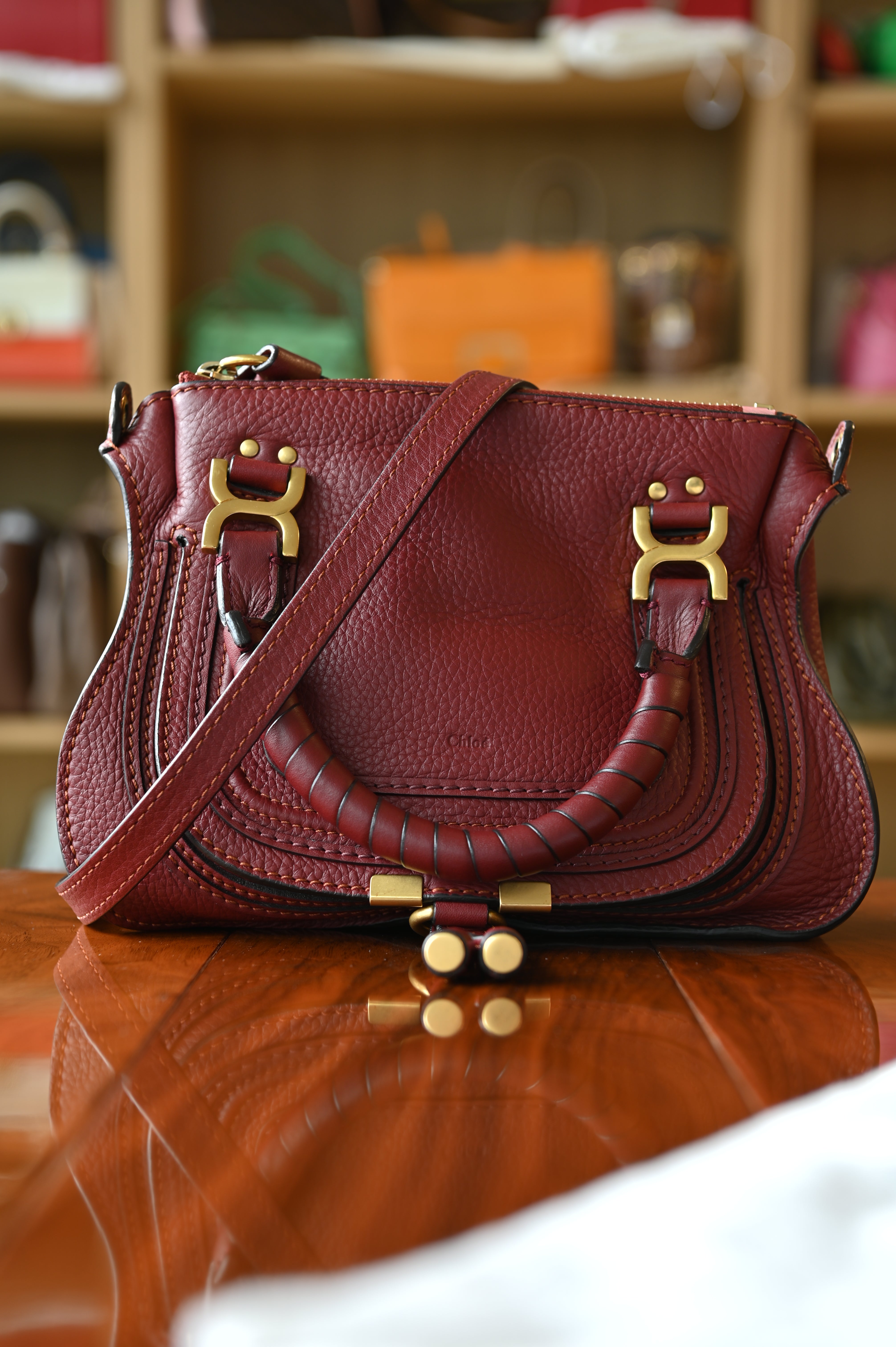 Chloé Marcie Burgundy Shoulder Bag strap