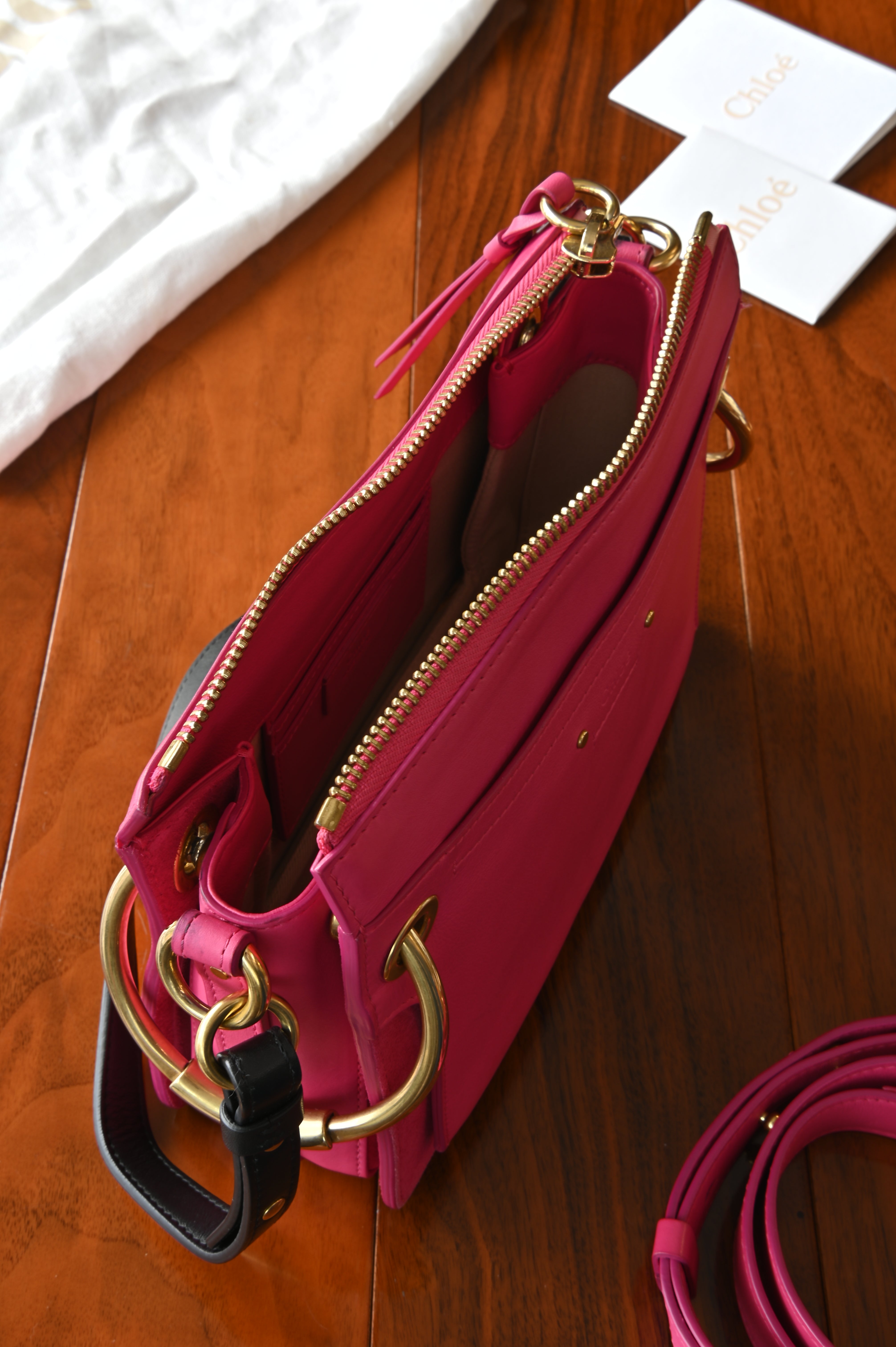 Chloé Small Pink Suede Calf Shoulder Bag open top