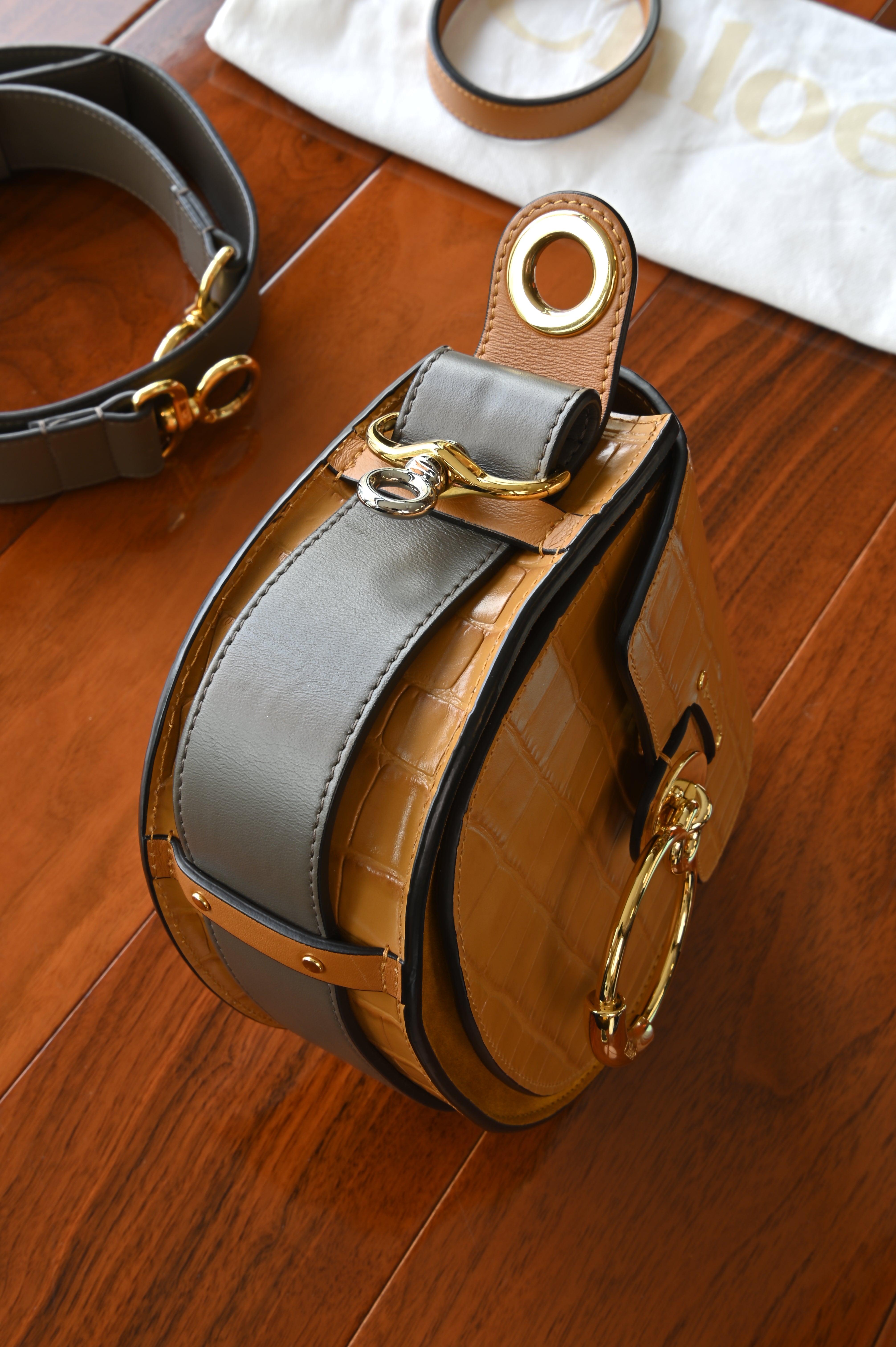  Chloé Small Tan Crocodile-Embossed Calf Shoulder Bag side two