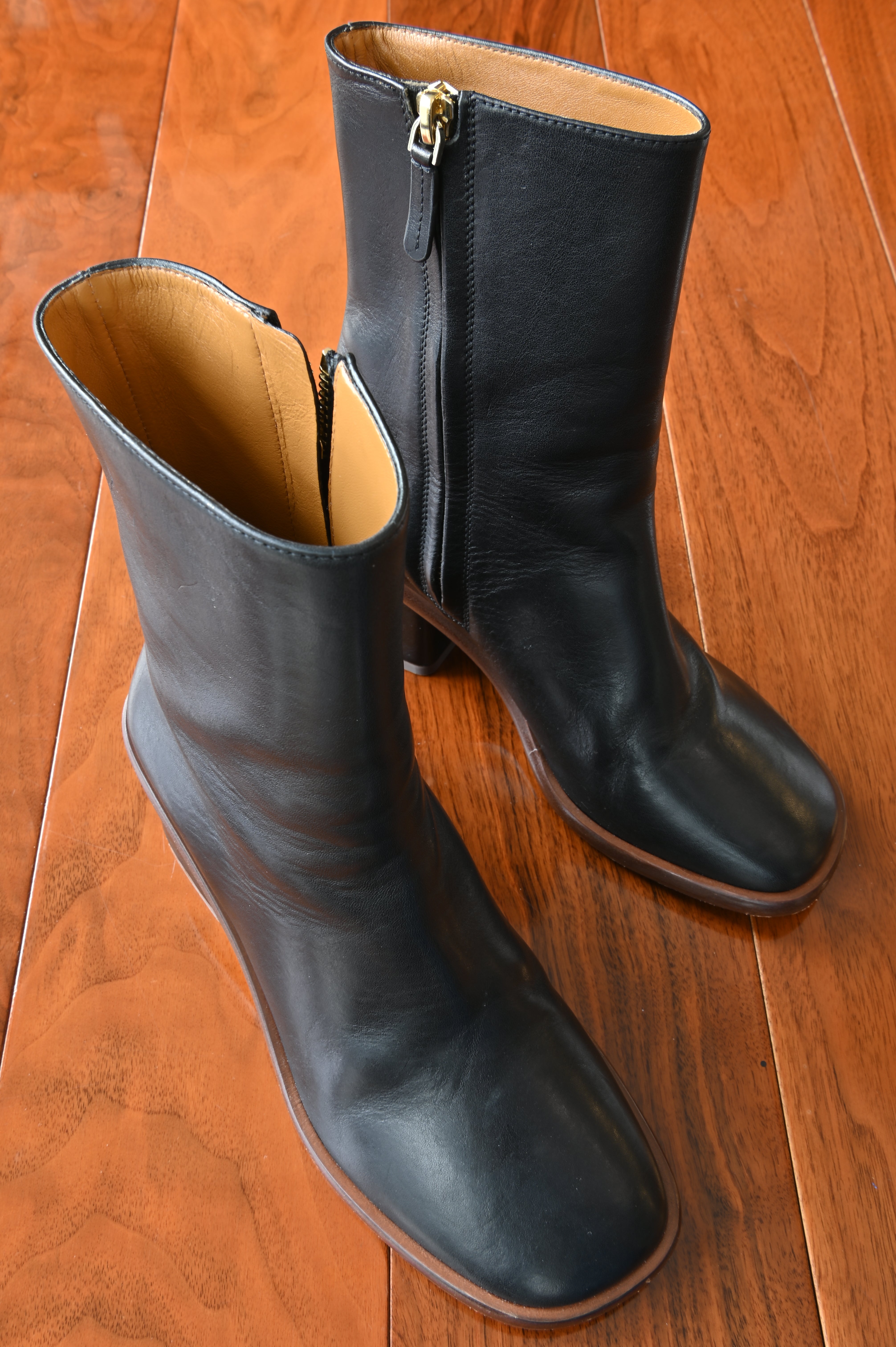 Chloe Black Leather Block Ankle Boots
