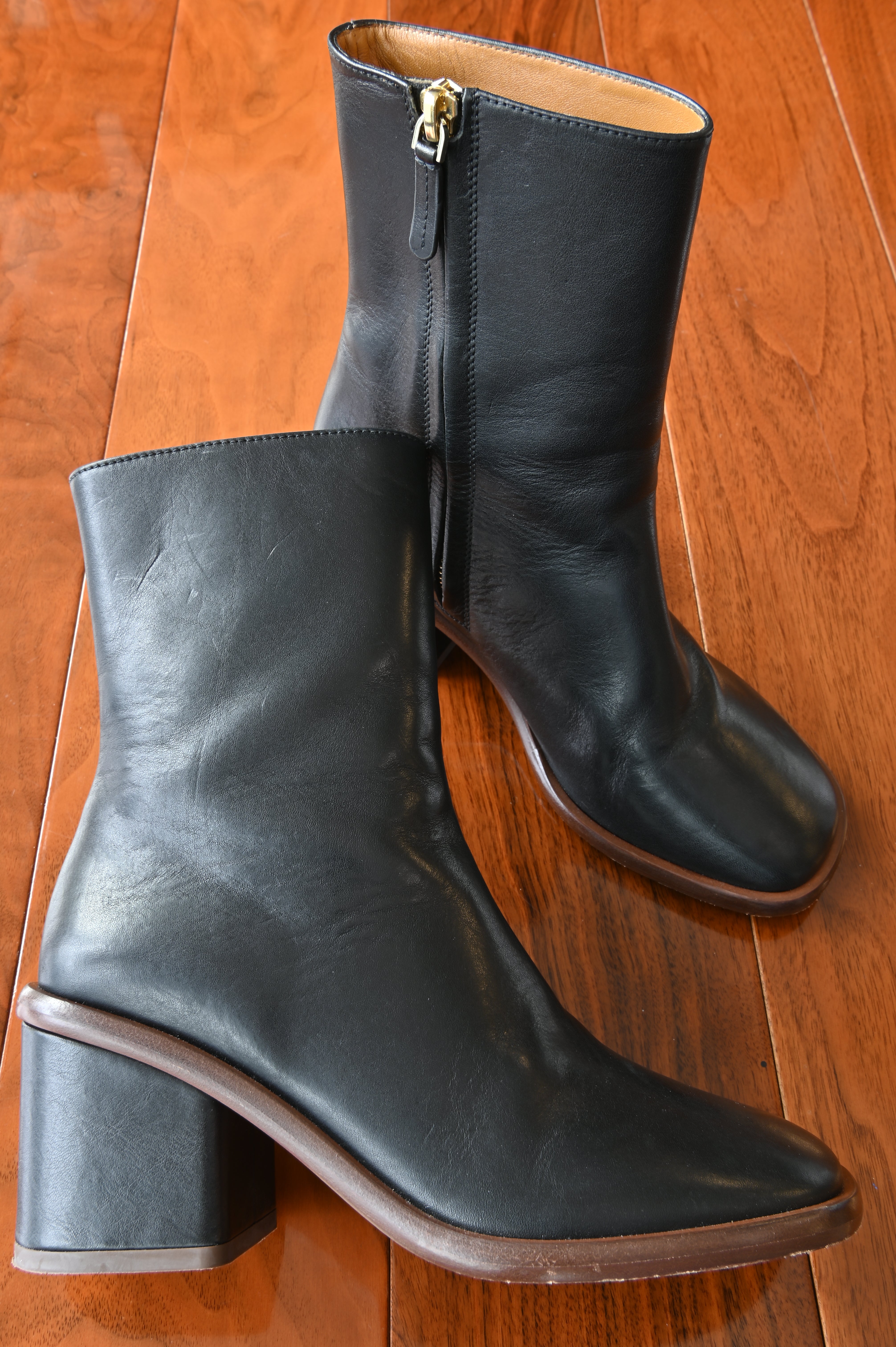Chloe Black Leather Block Ankle Boots left