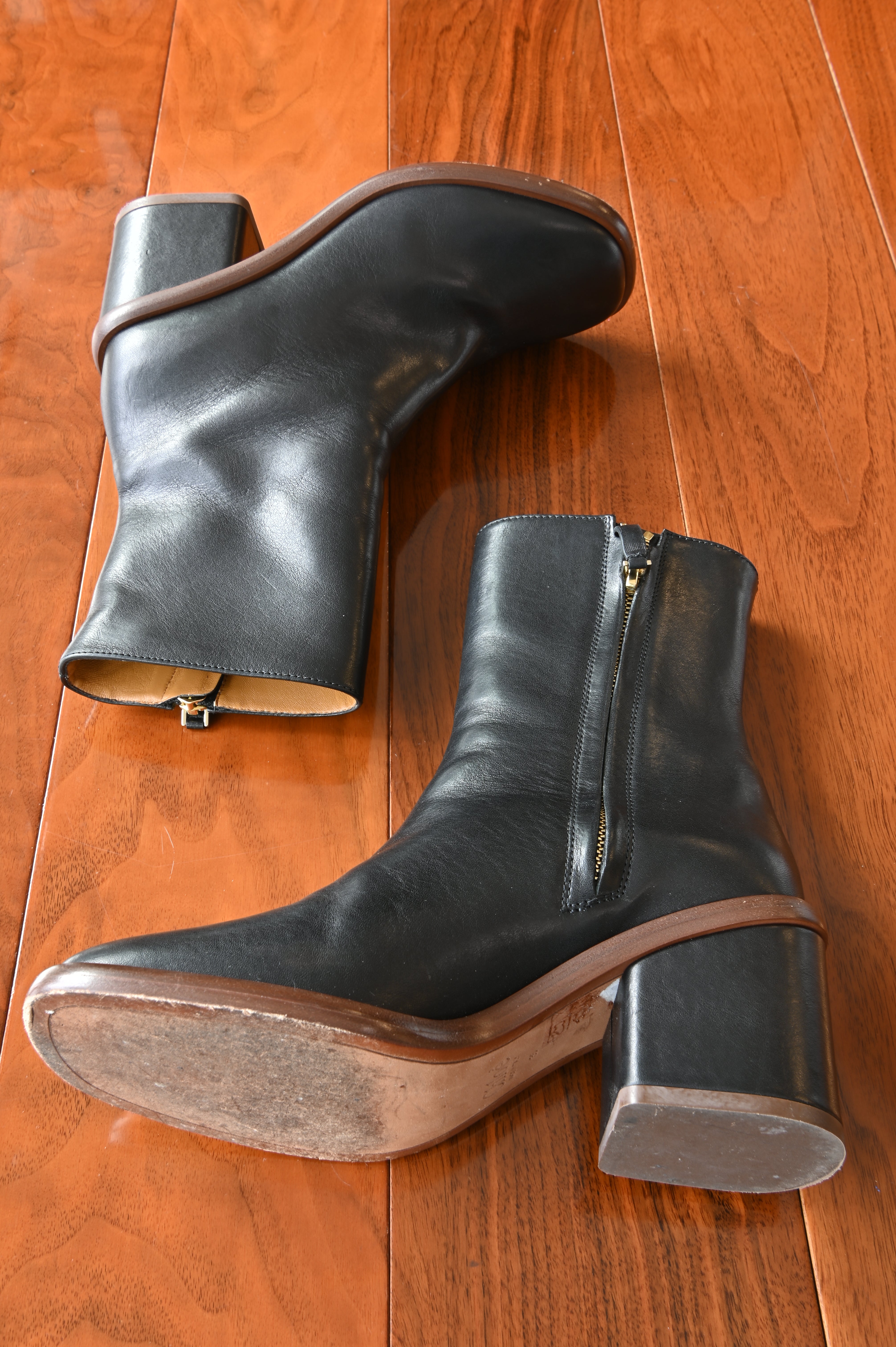 Chloe Black Leather Block Ankle Boots side two