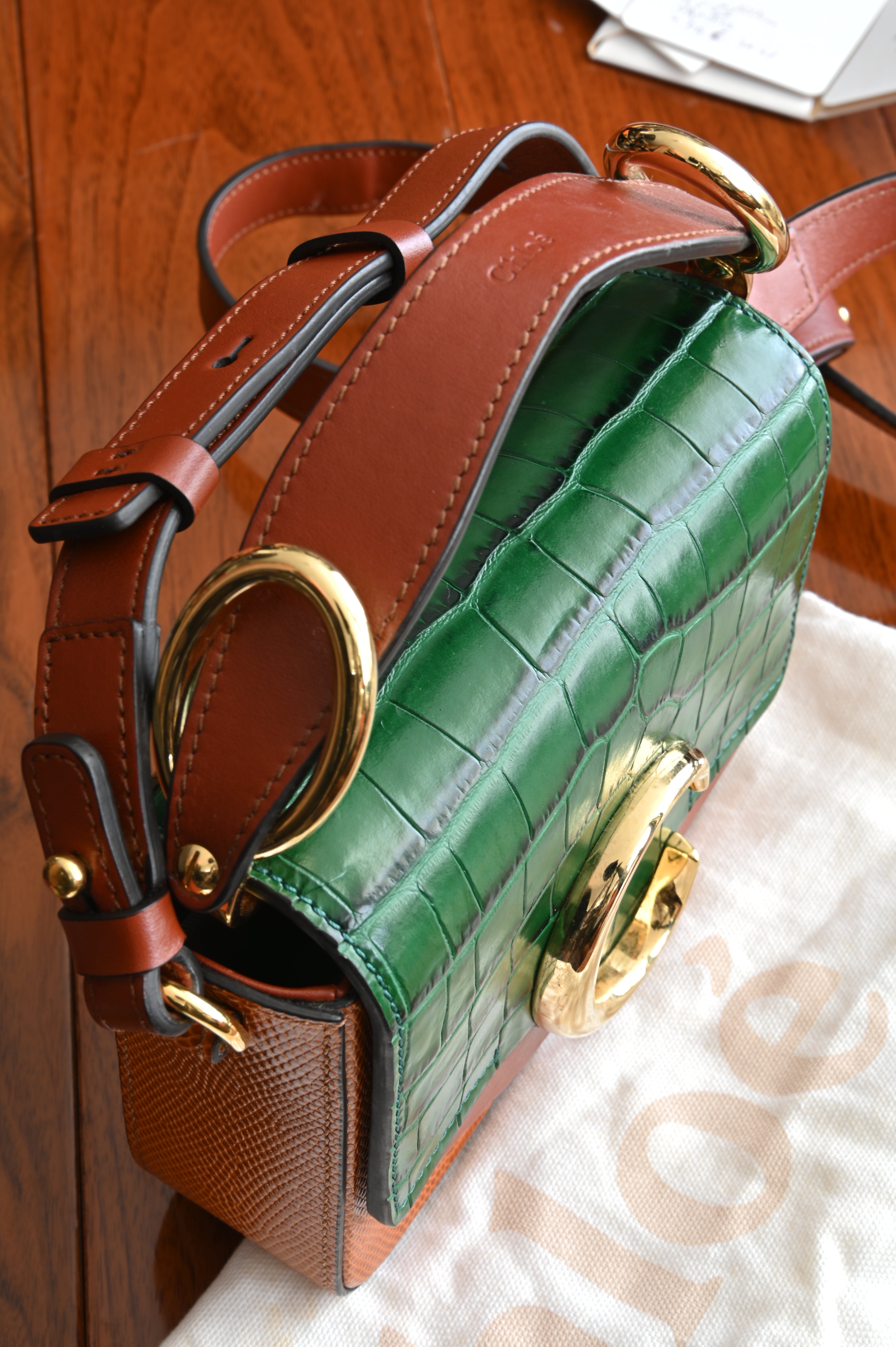 Chloe C Croc Lizard Emboss Mini Leather Bag top