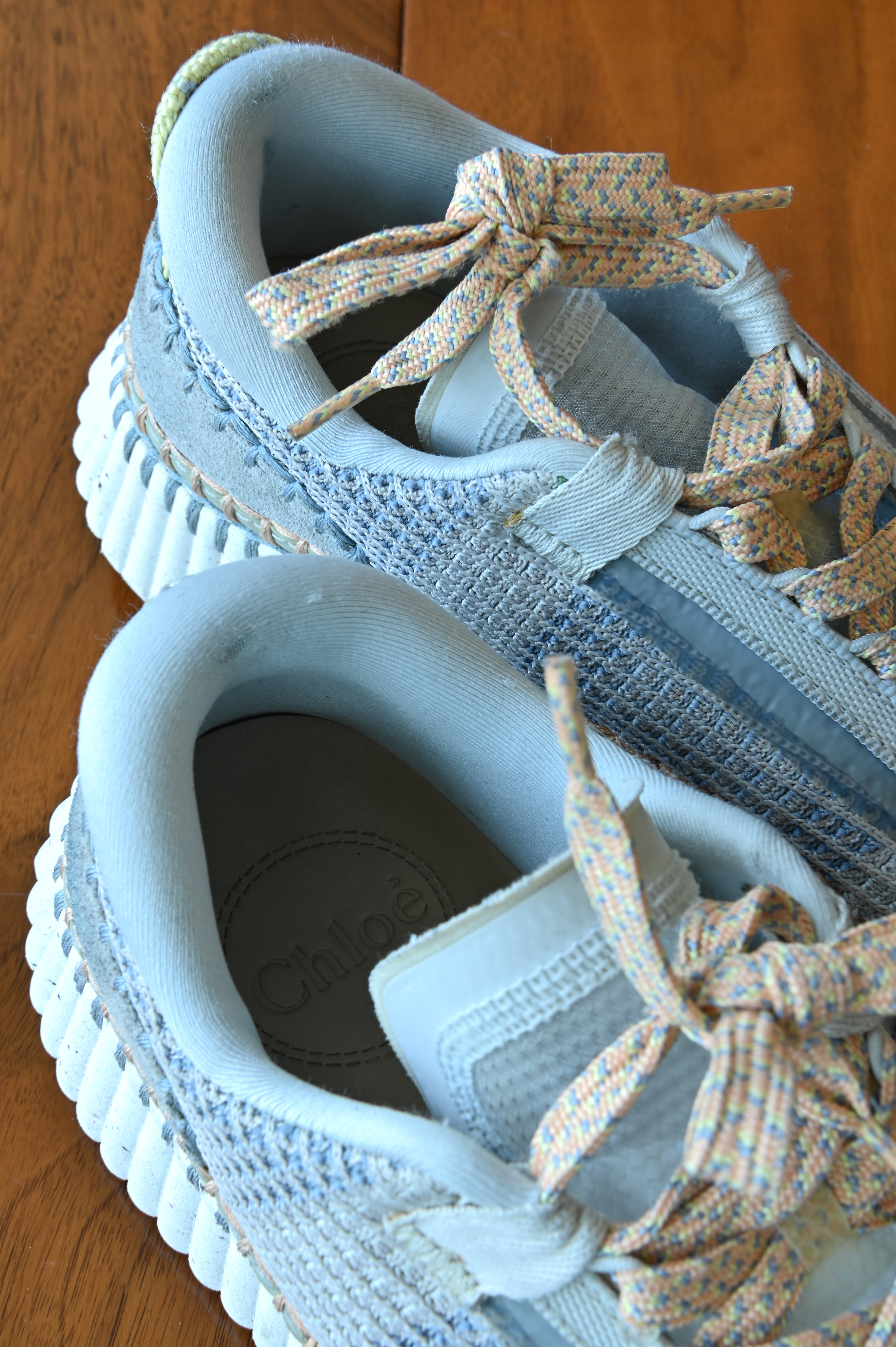 Chloe Light Blue & Orange Woven Sneakers back