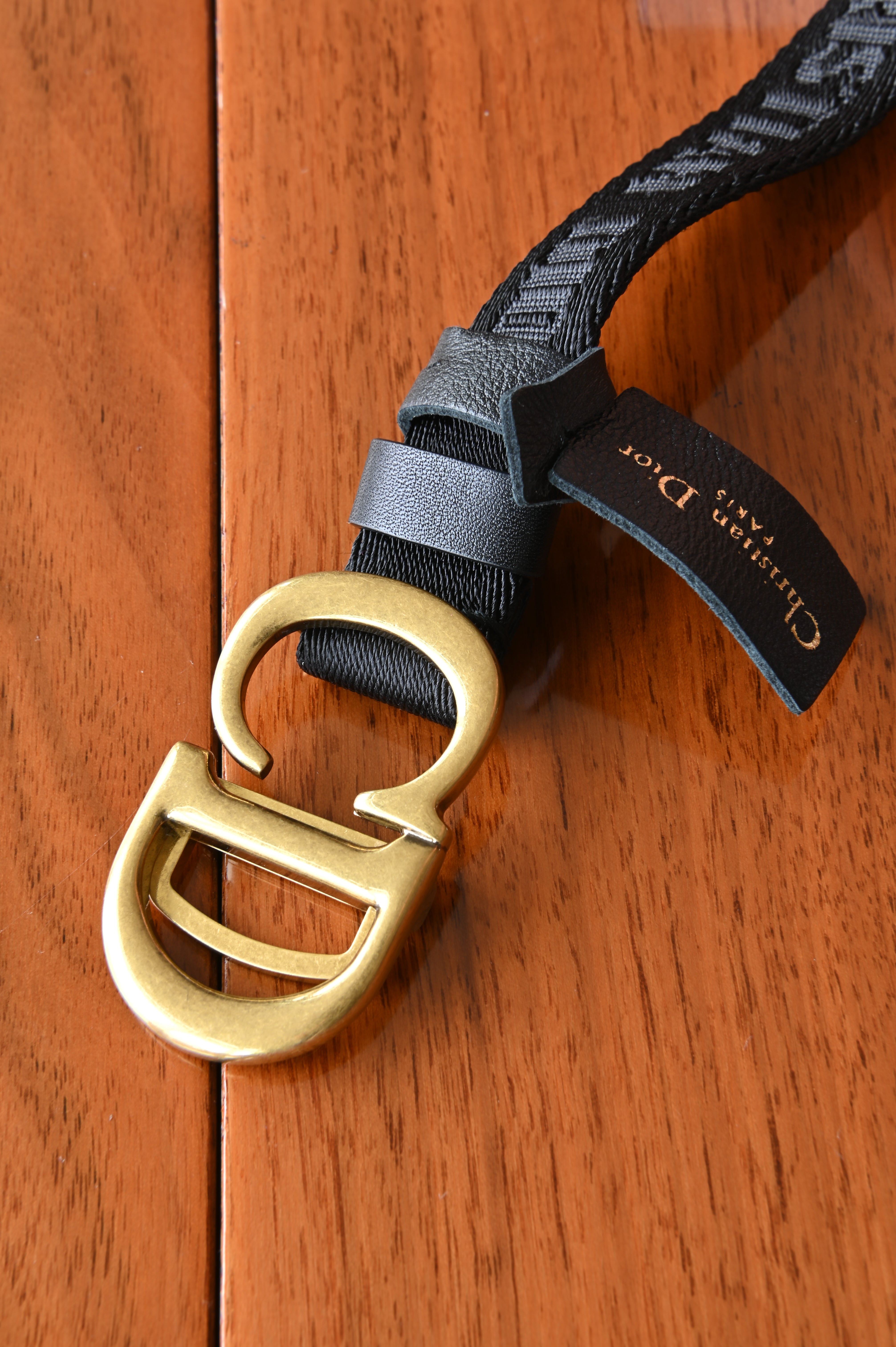 Christian Dior Black Canvas Saddle Belt CD