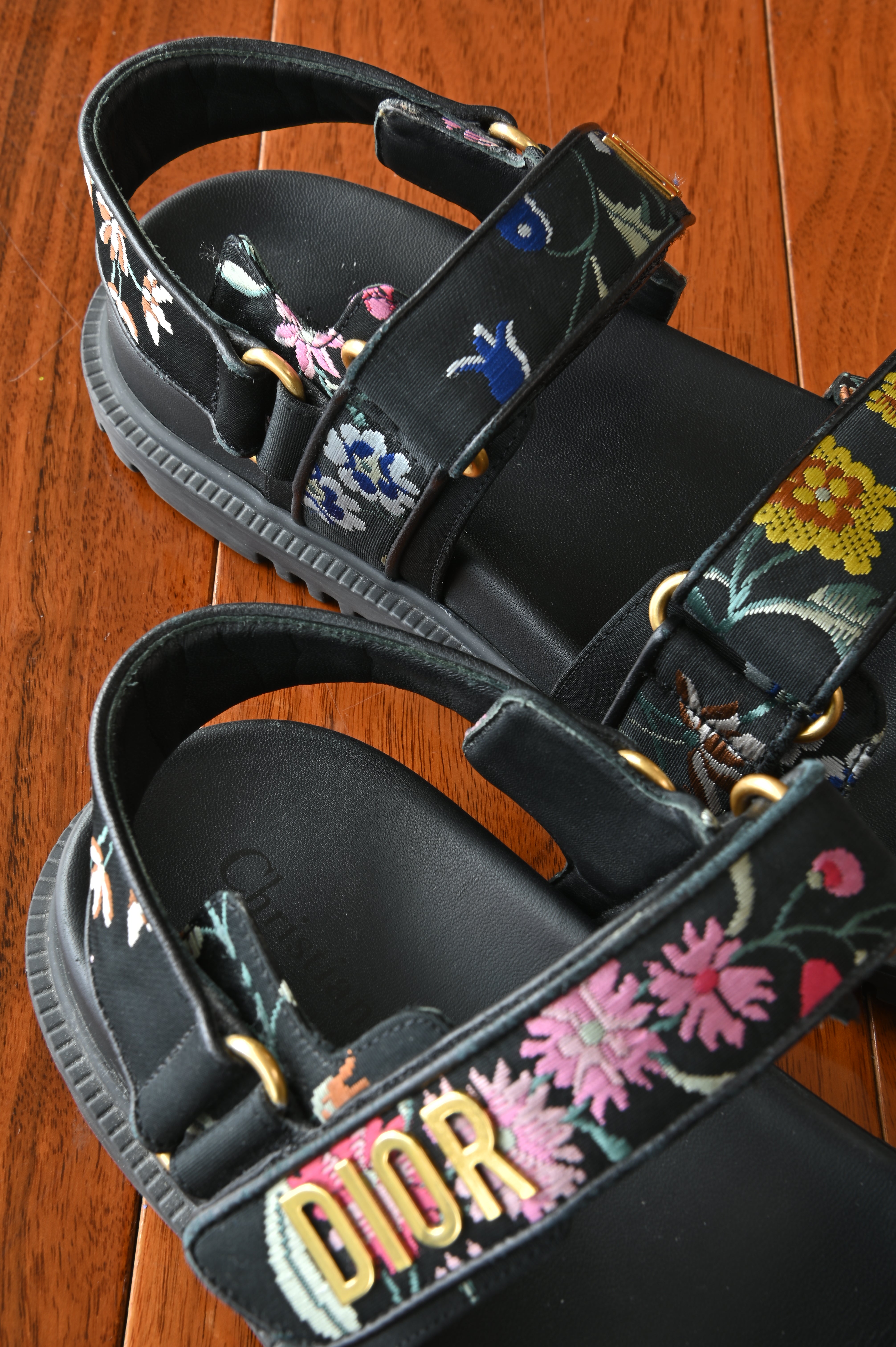 Christian Dior Black Floral Platform Sandals back
