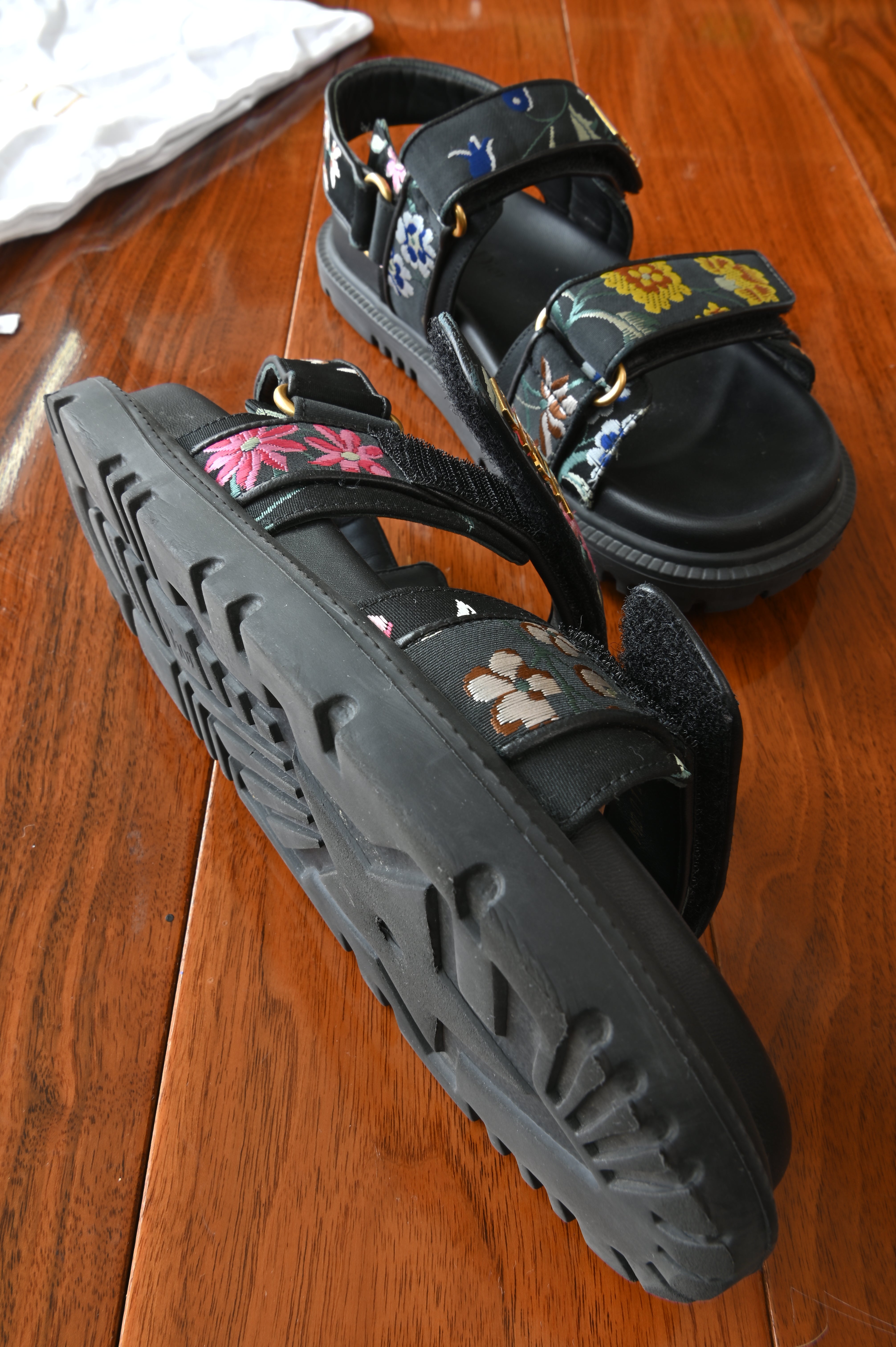 Christian Dior Black Floral Platform Sandals left