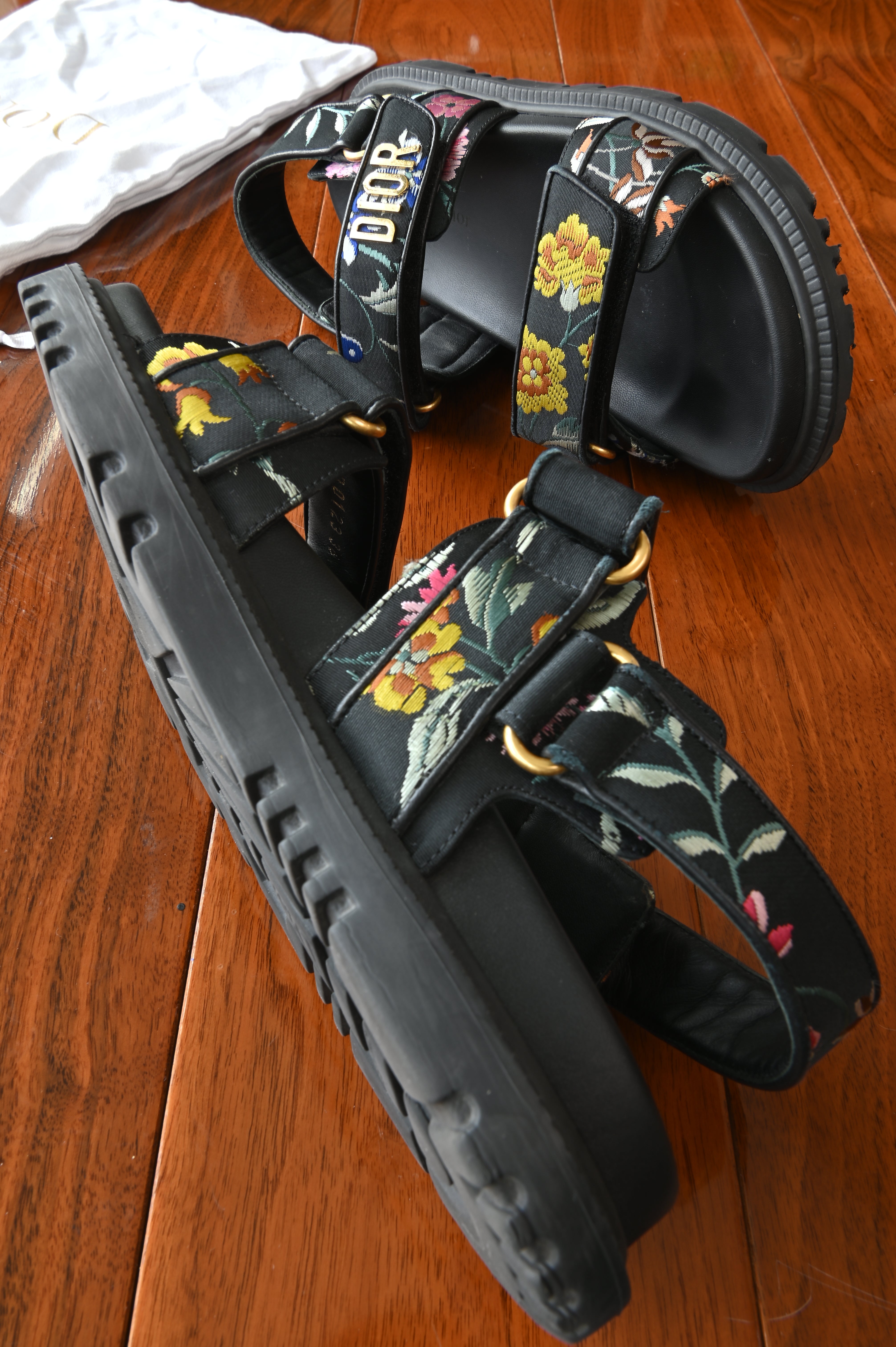 Christian Dior Black Floral Platform Sandals side two