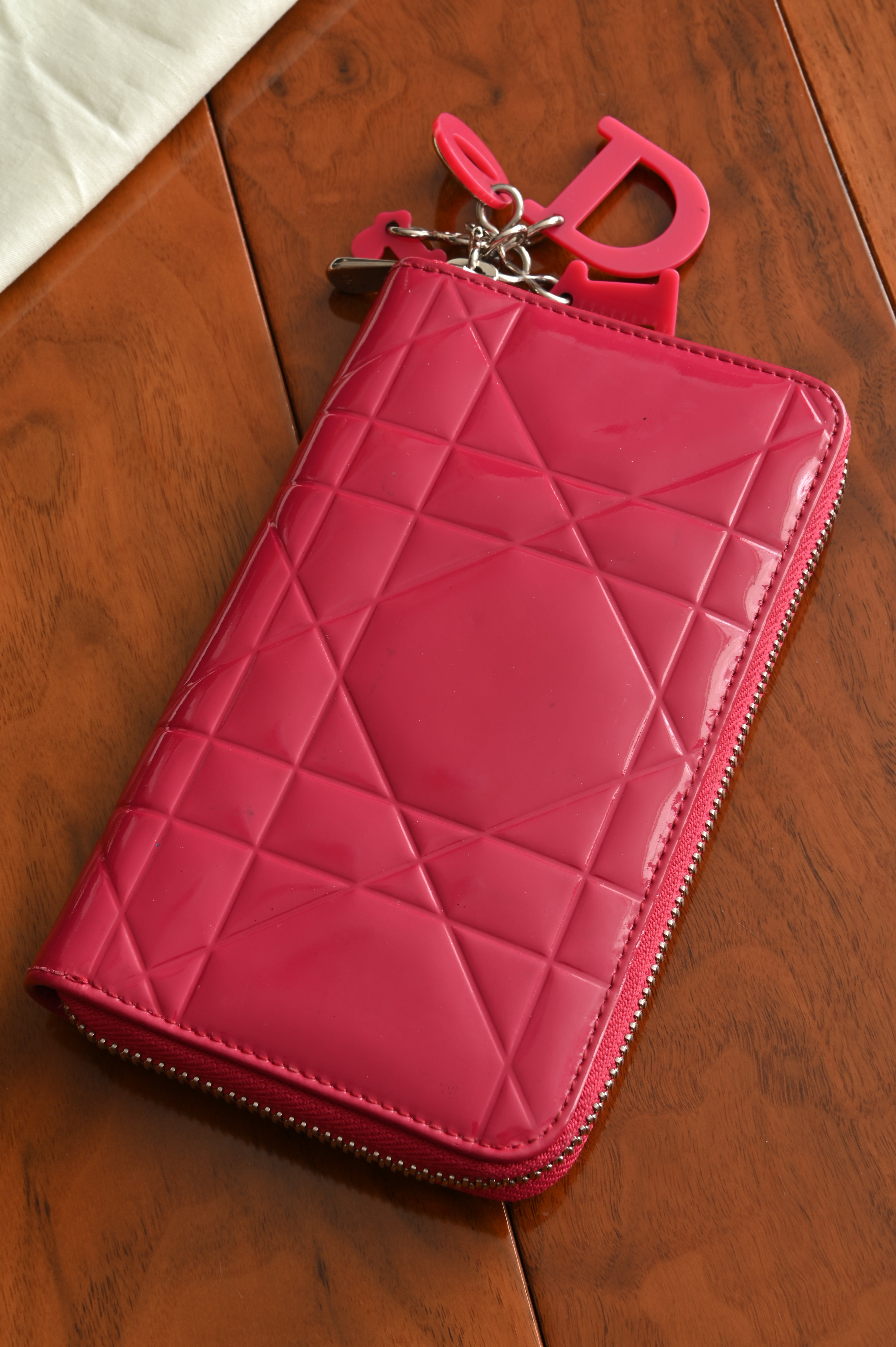 Christian Dior Quilted Zip around pink patent Mid wallet side