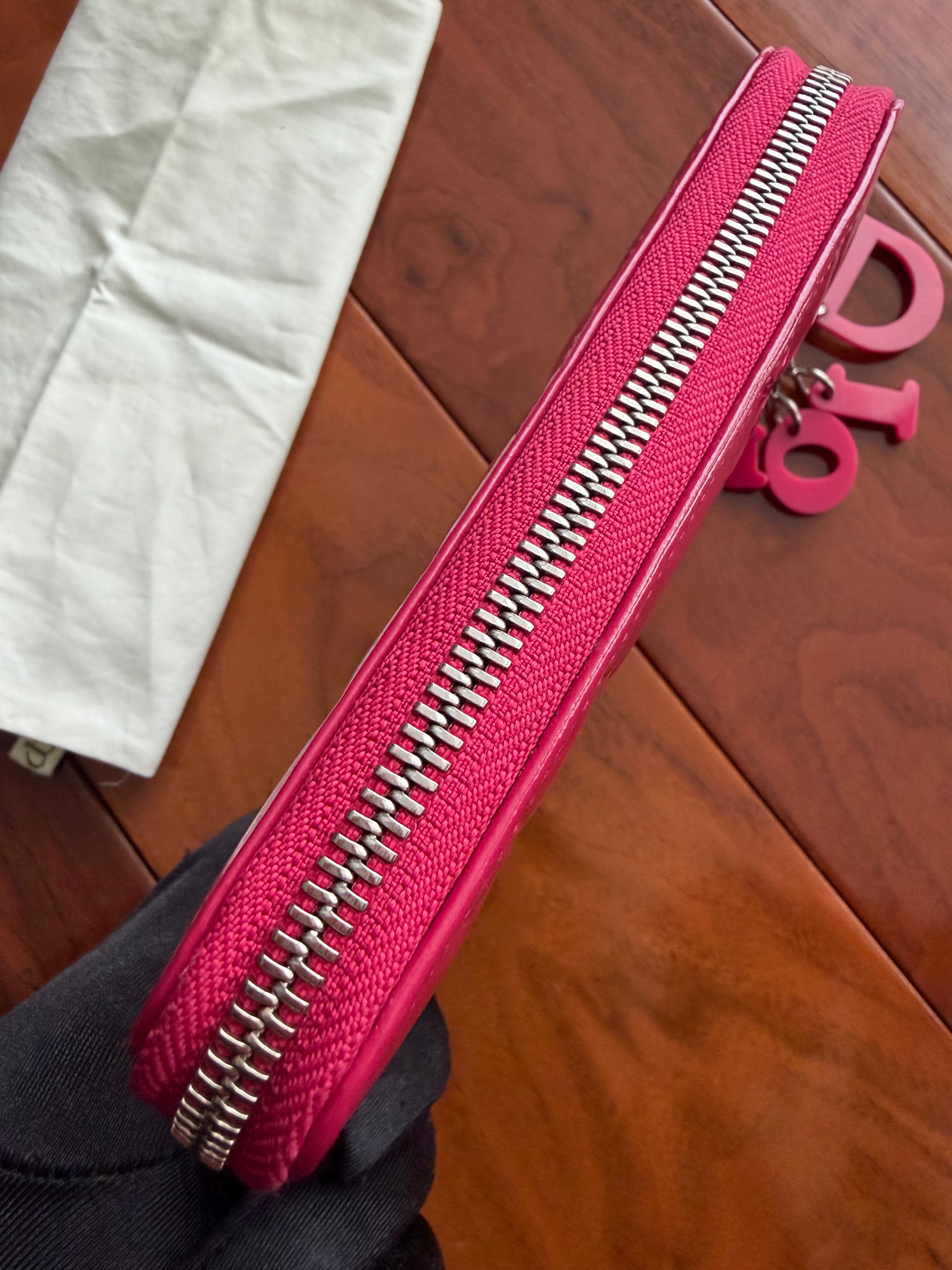 Christian Dior Quilted Zip around pink patent Mid wallet zipper