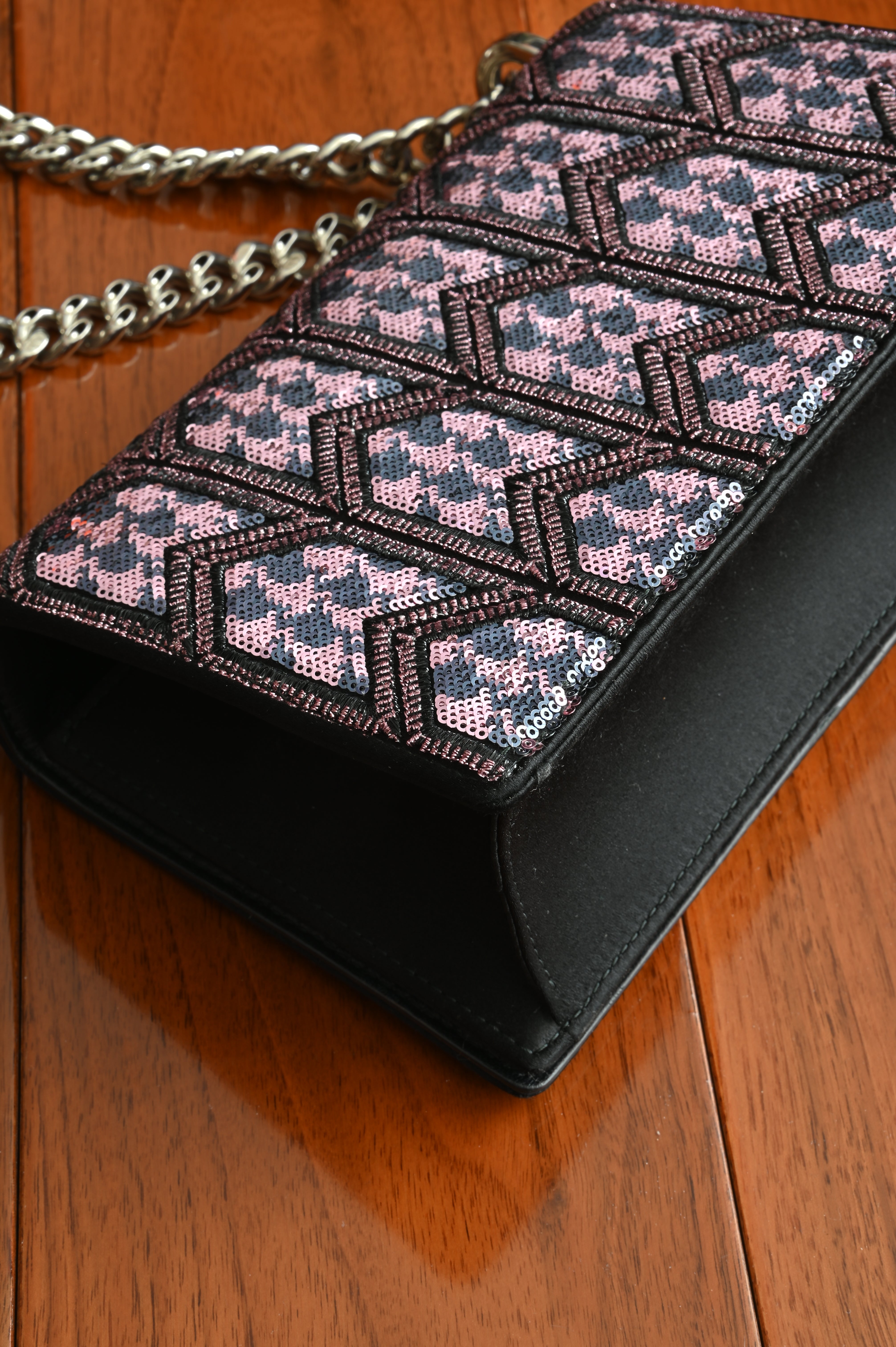 Christian Dior Sequin Diorama in pink and black back corner