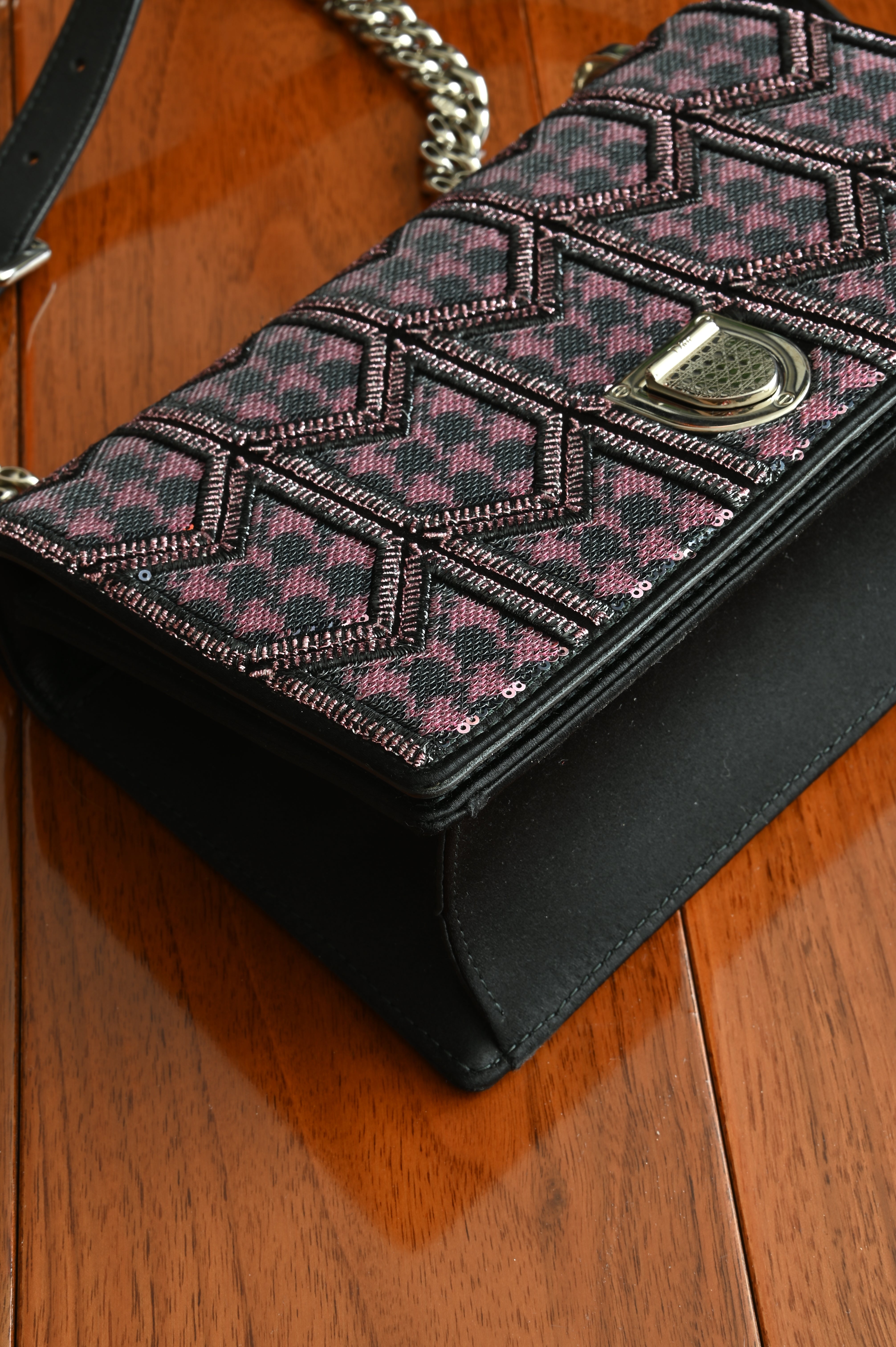 Christian Dior Sequin Diorama in pink and black left corner