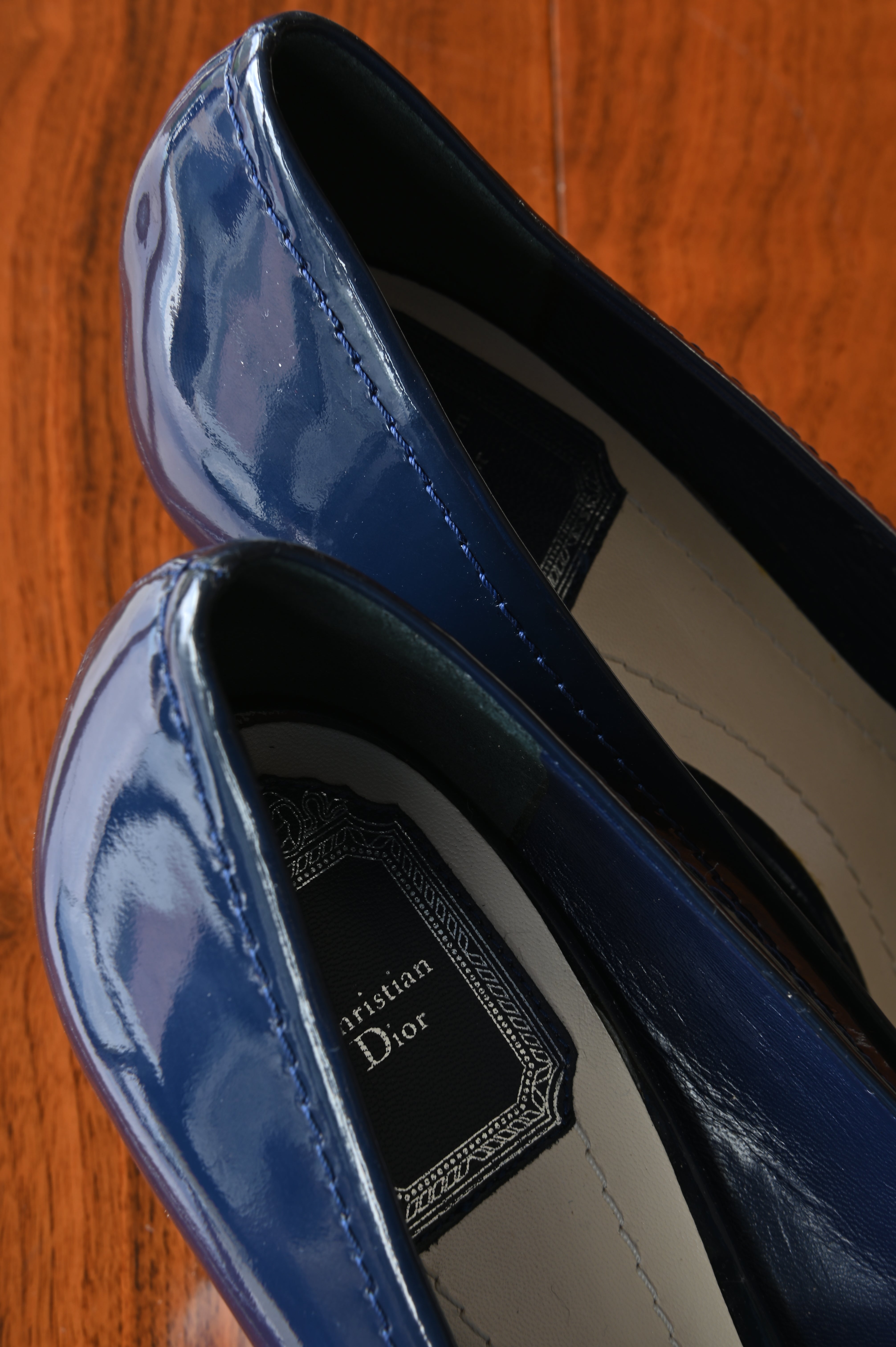 Christian Dior square-toe wedge pumps back