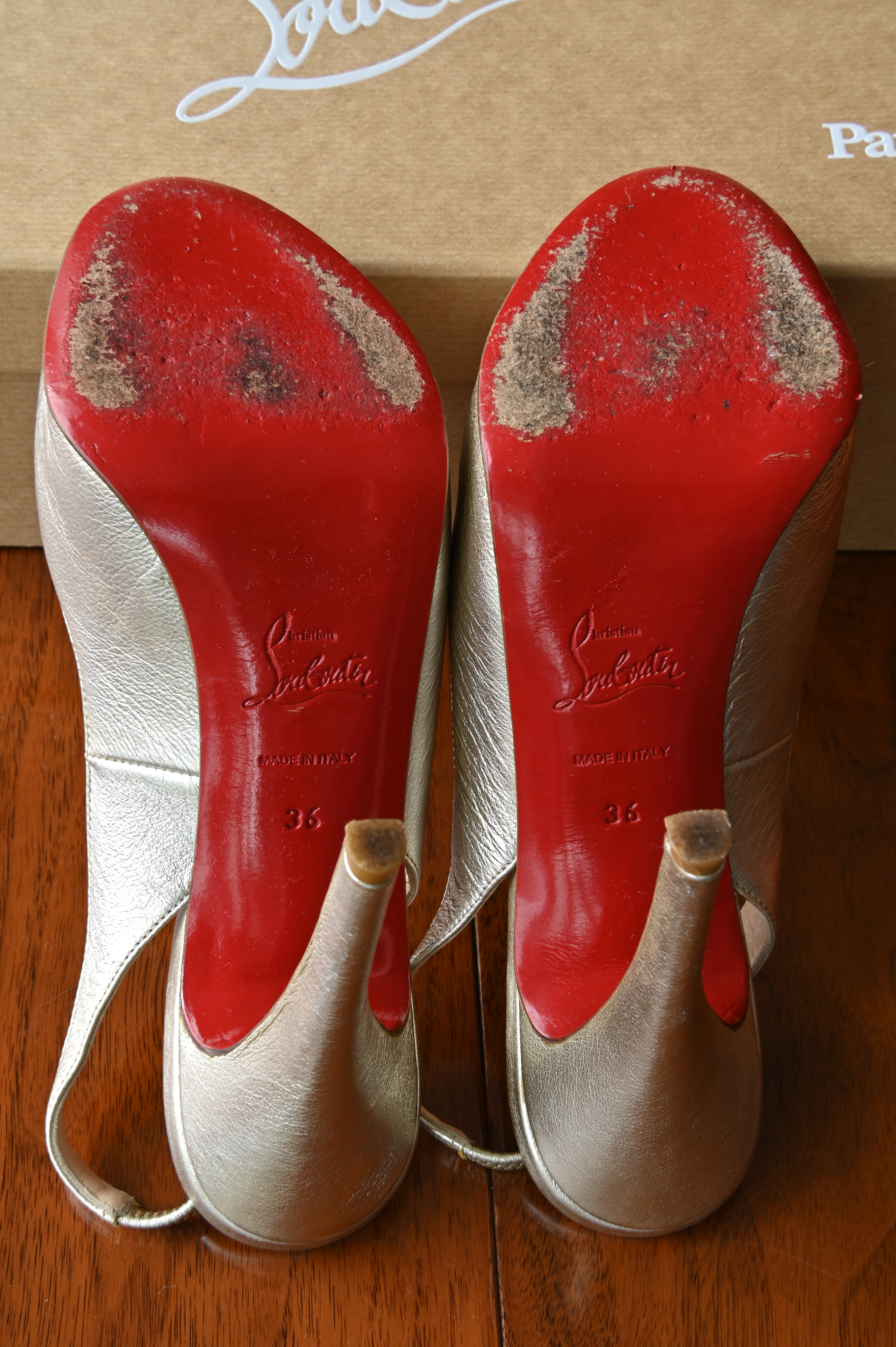 Christian Louboutin Silver Metallic Leather Slingback Pumps bottom