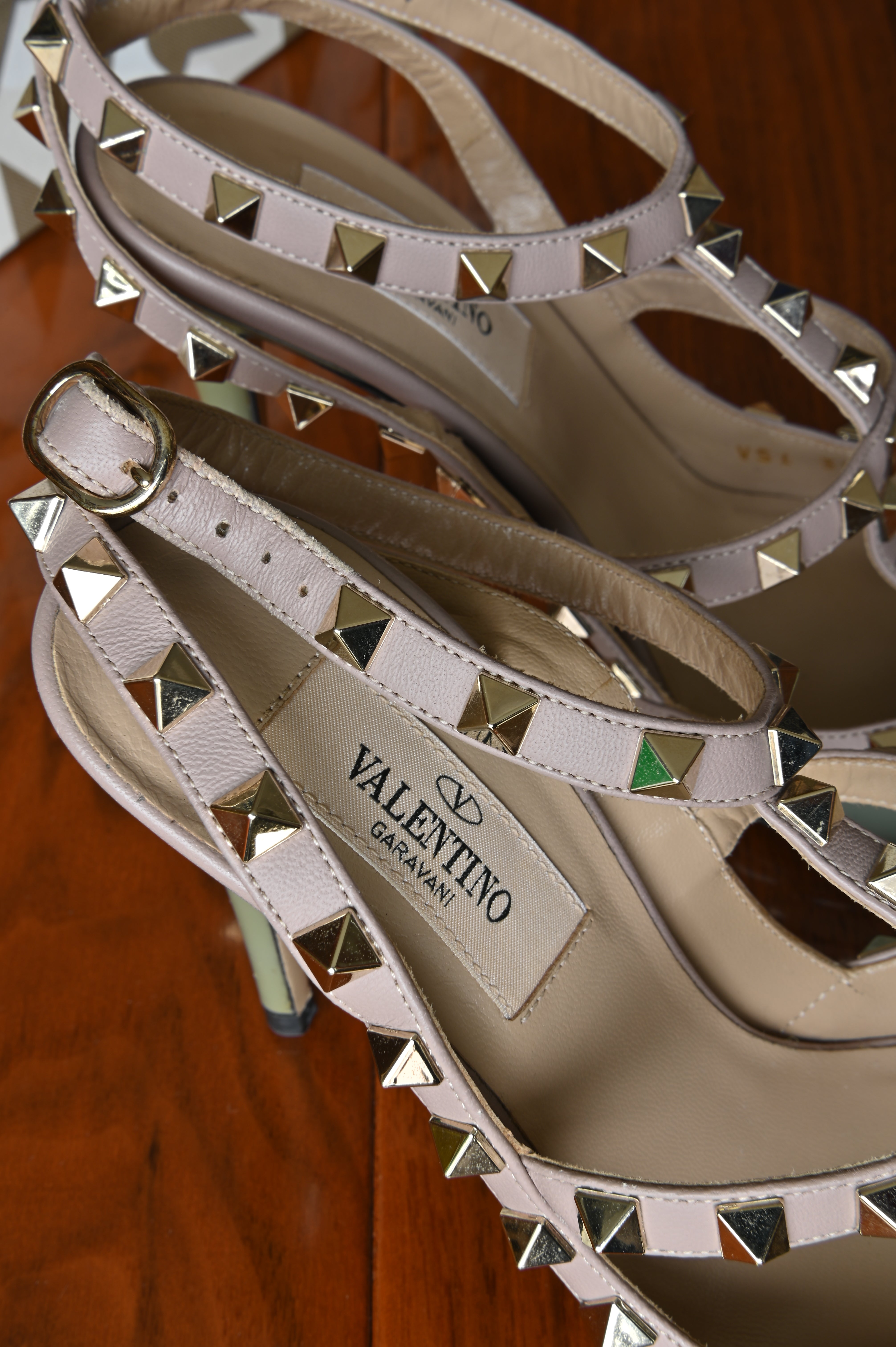Valentino Garavani Green Patent Rockstud Caged Heels