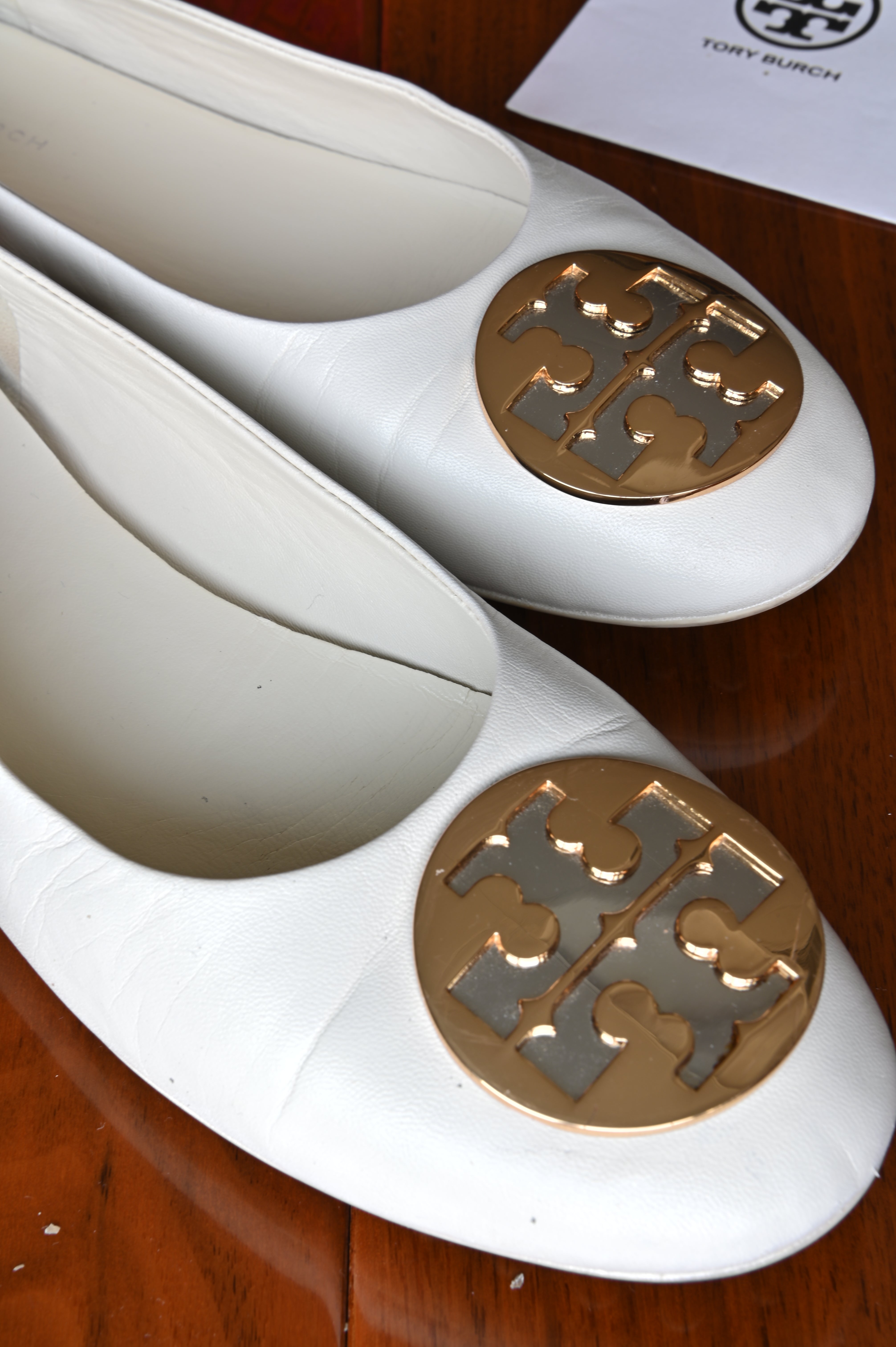 Tory Burch White Minnie Travel Ballet Flats