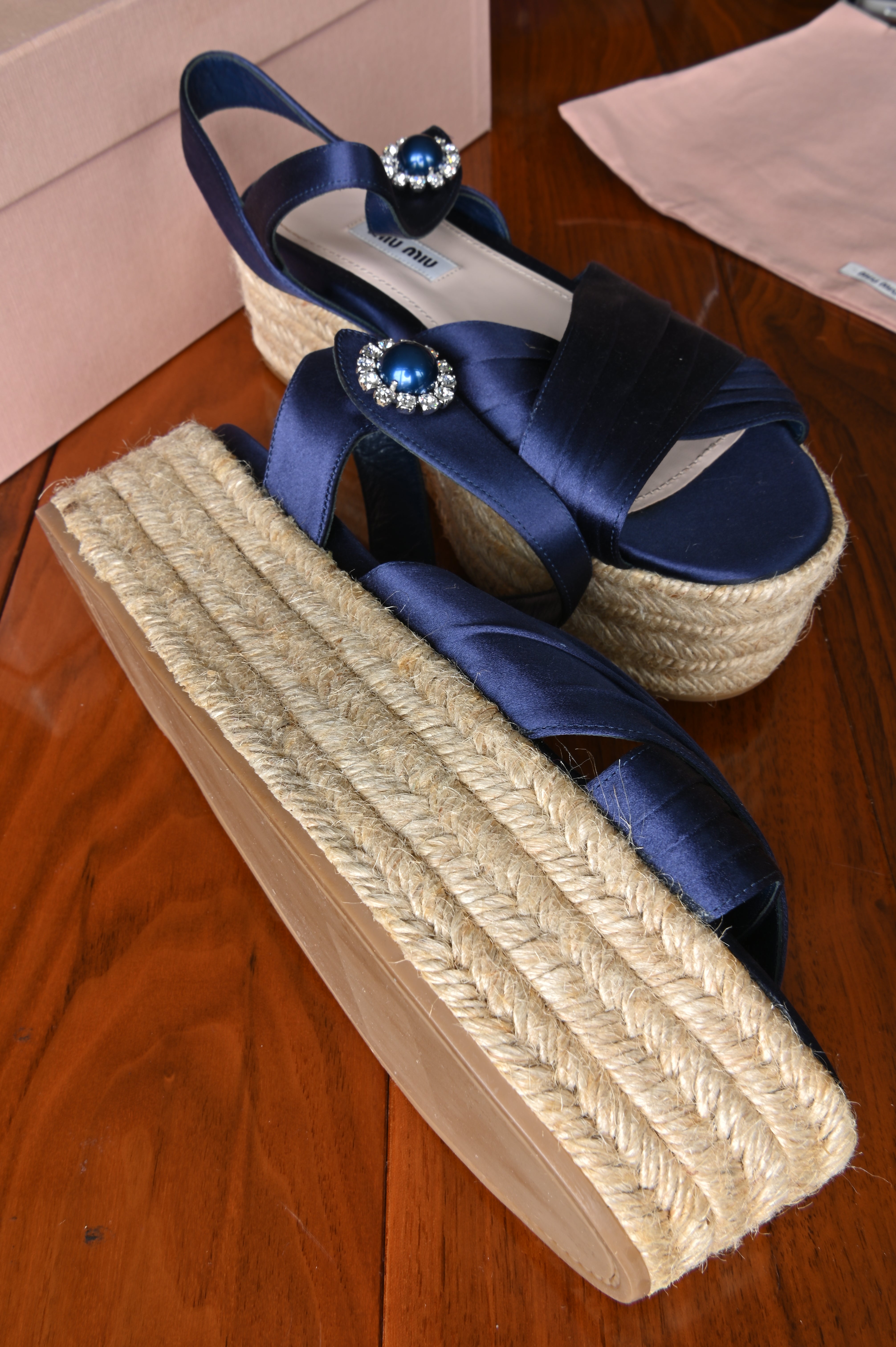 Miu Miu Blue Platform Espadrilles