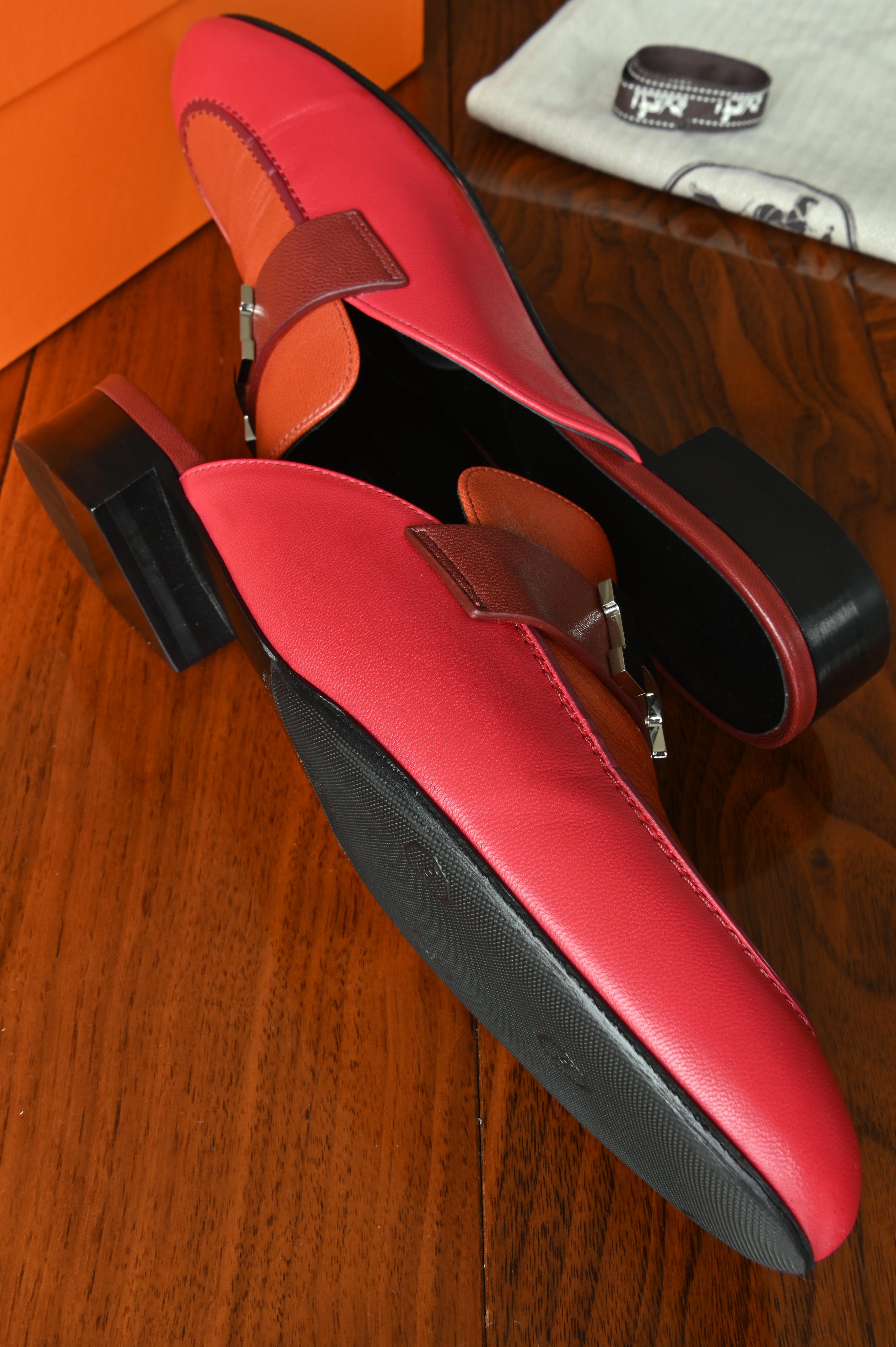 Hermès Trocadero mules in a tricolor