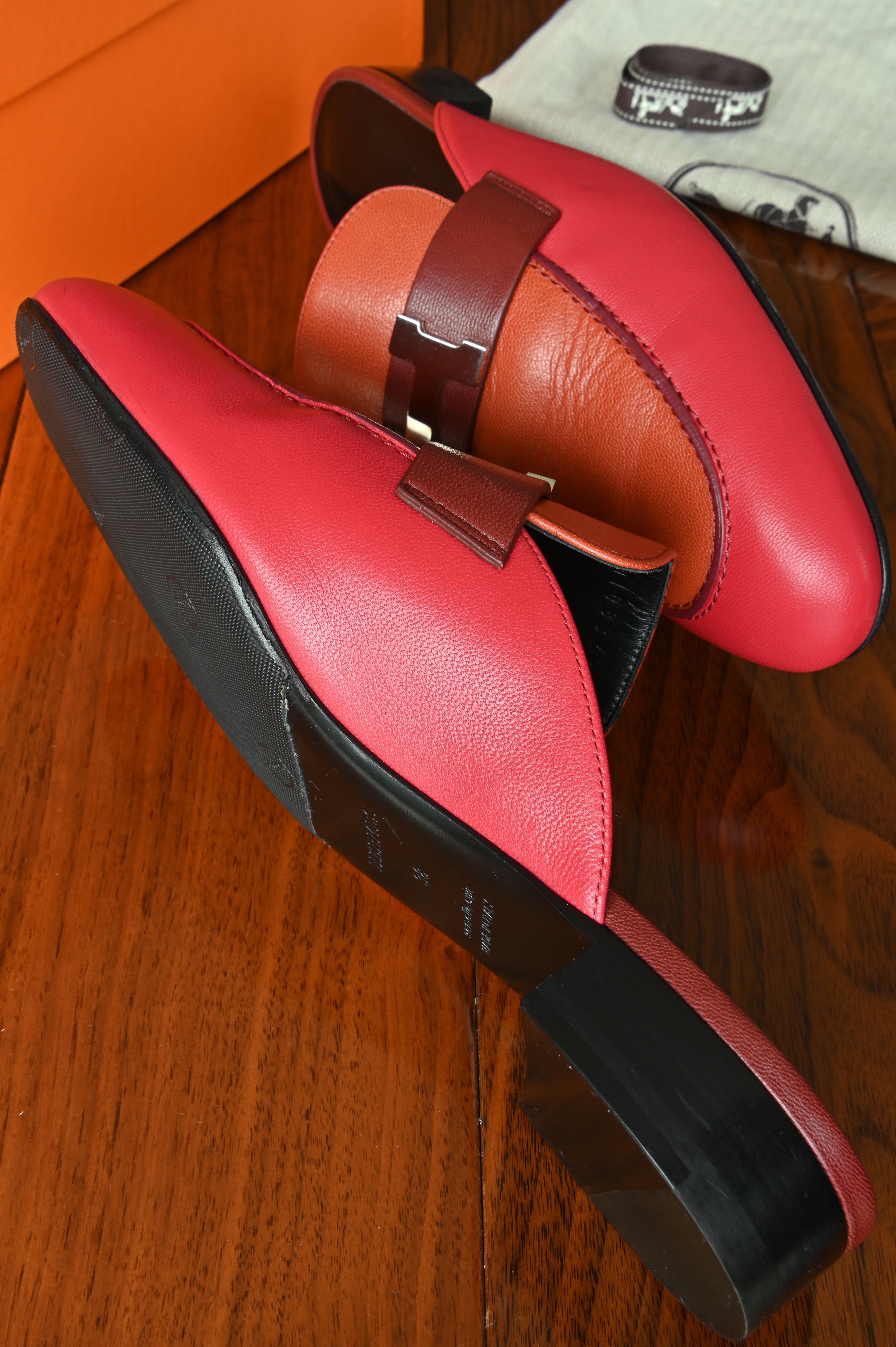 Hermès Trocadero mules in a tricolor