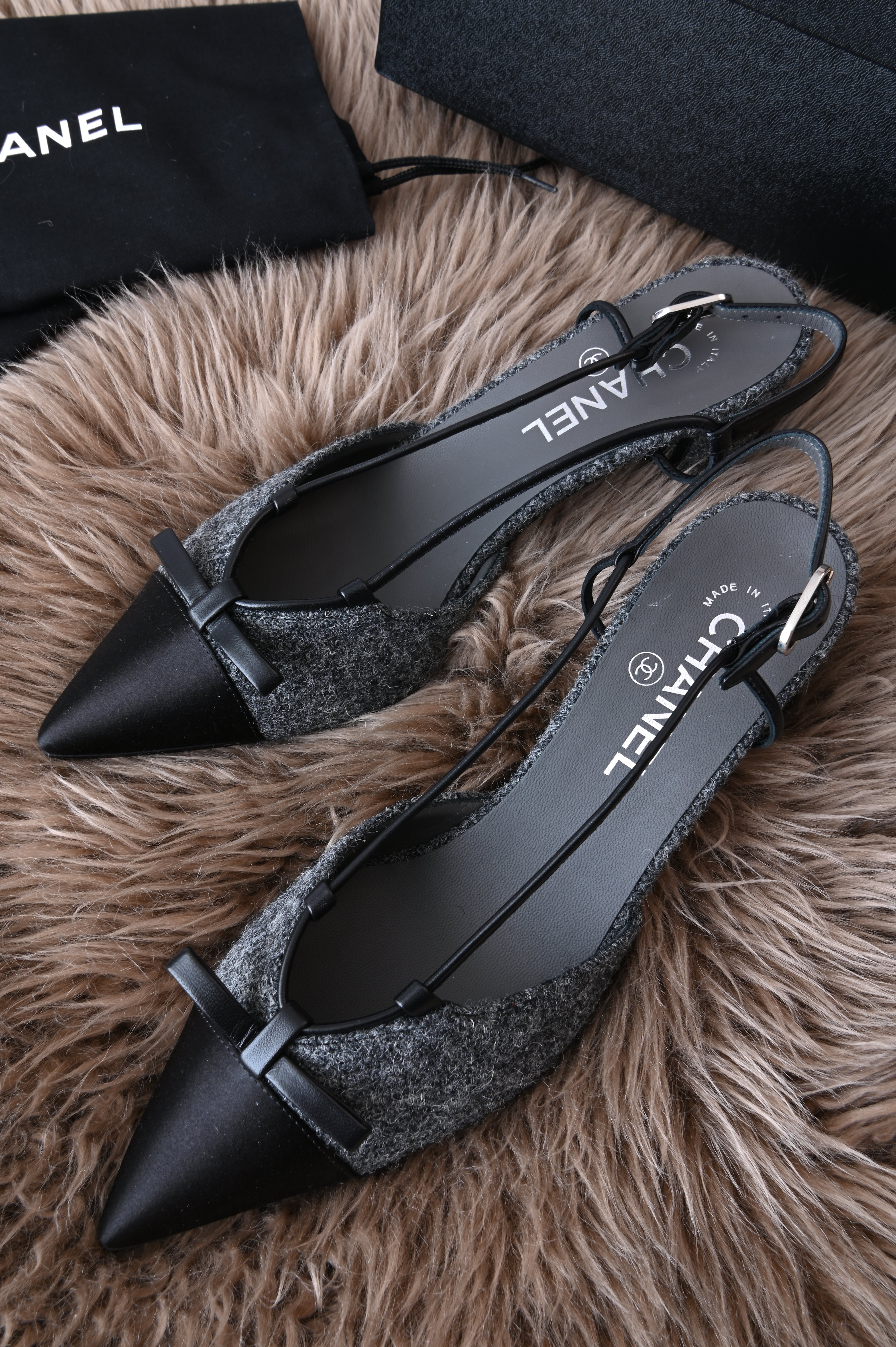 Chanel Slingback in tweed and Satin