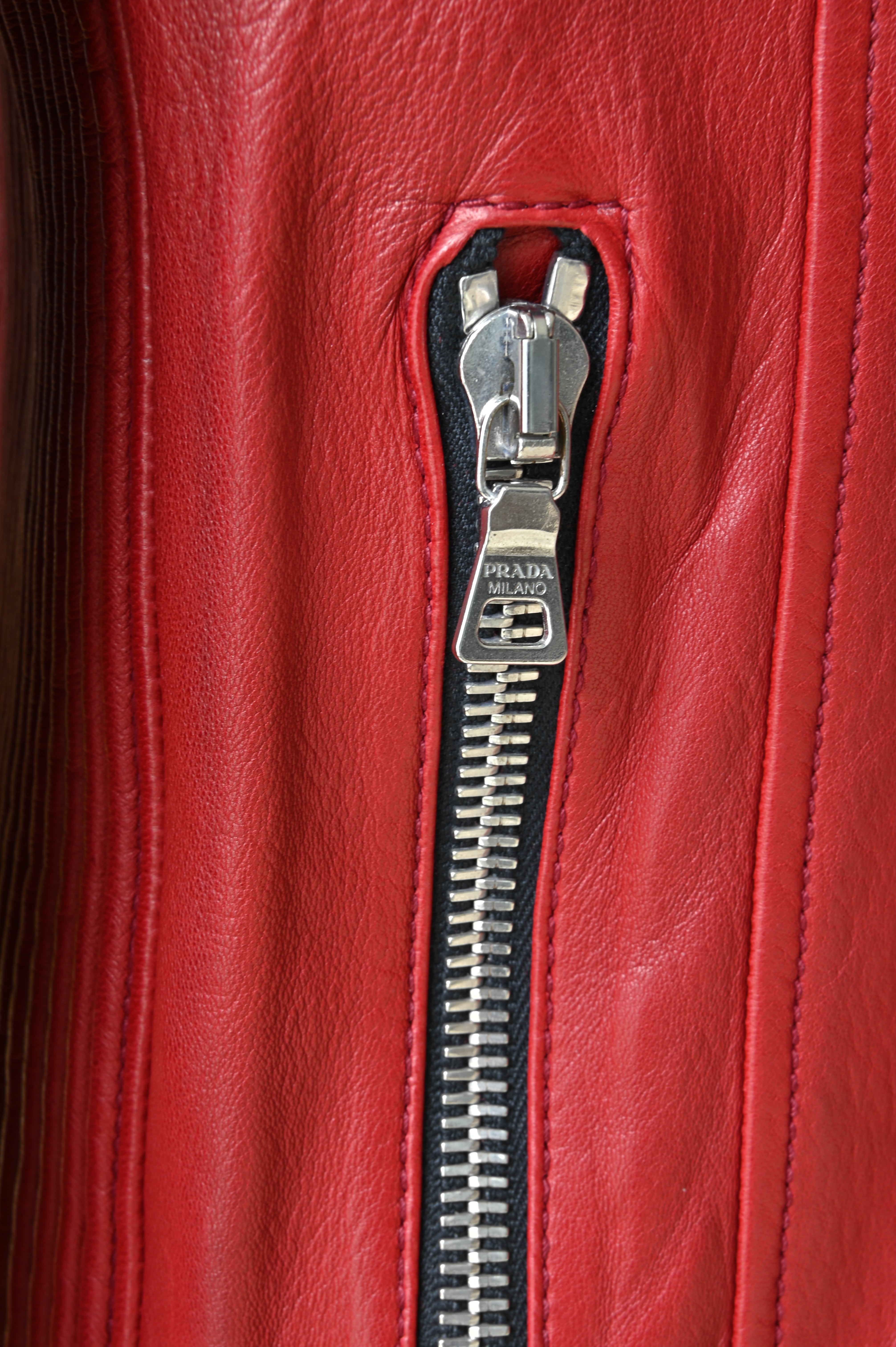 Prada Red Leather Biker Jacket