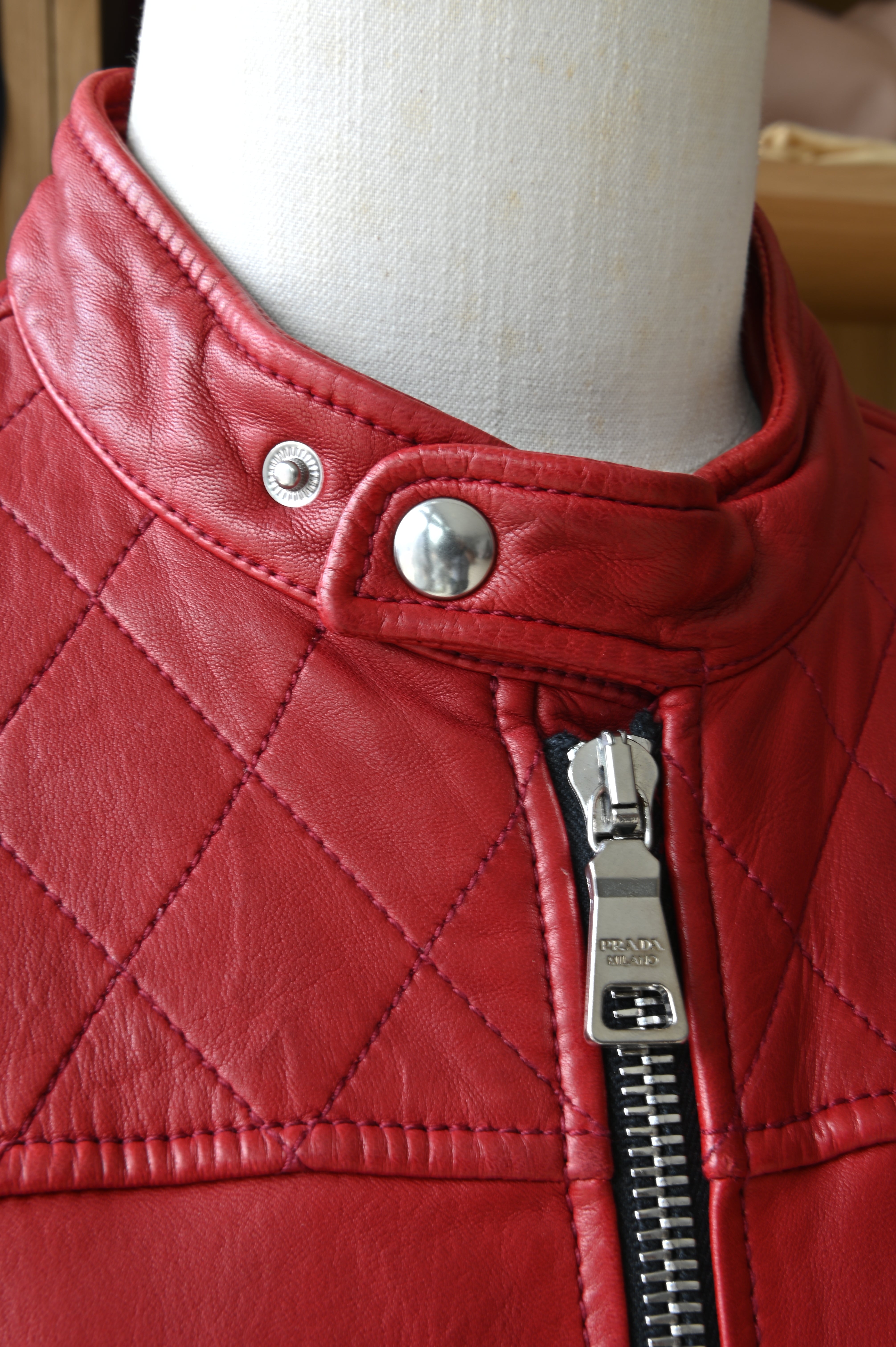 Prada Red Leather Biker Jacket