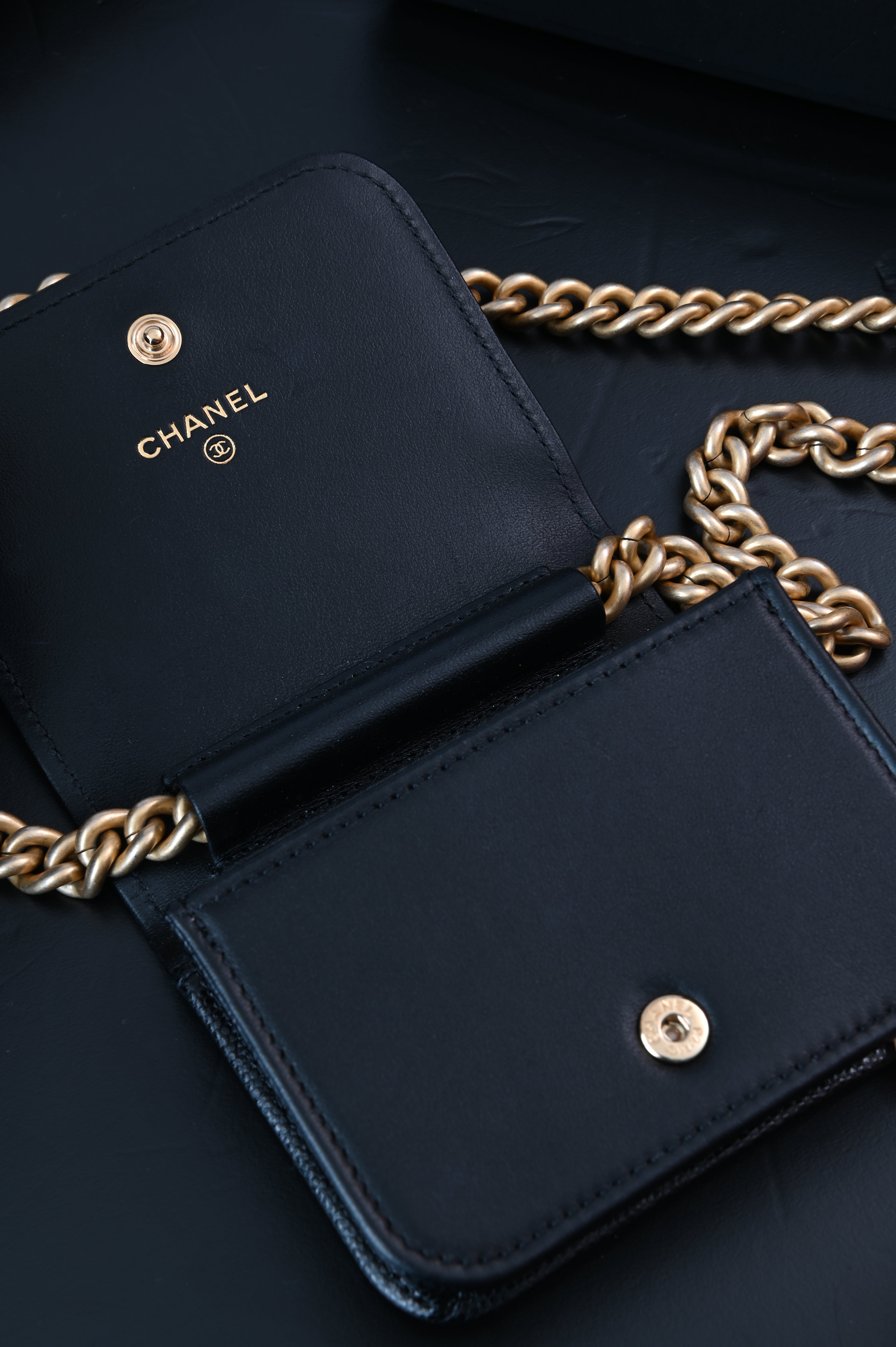 Chanel Boy flap belt bag in caviar leather and gold hardware