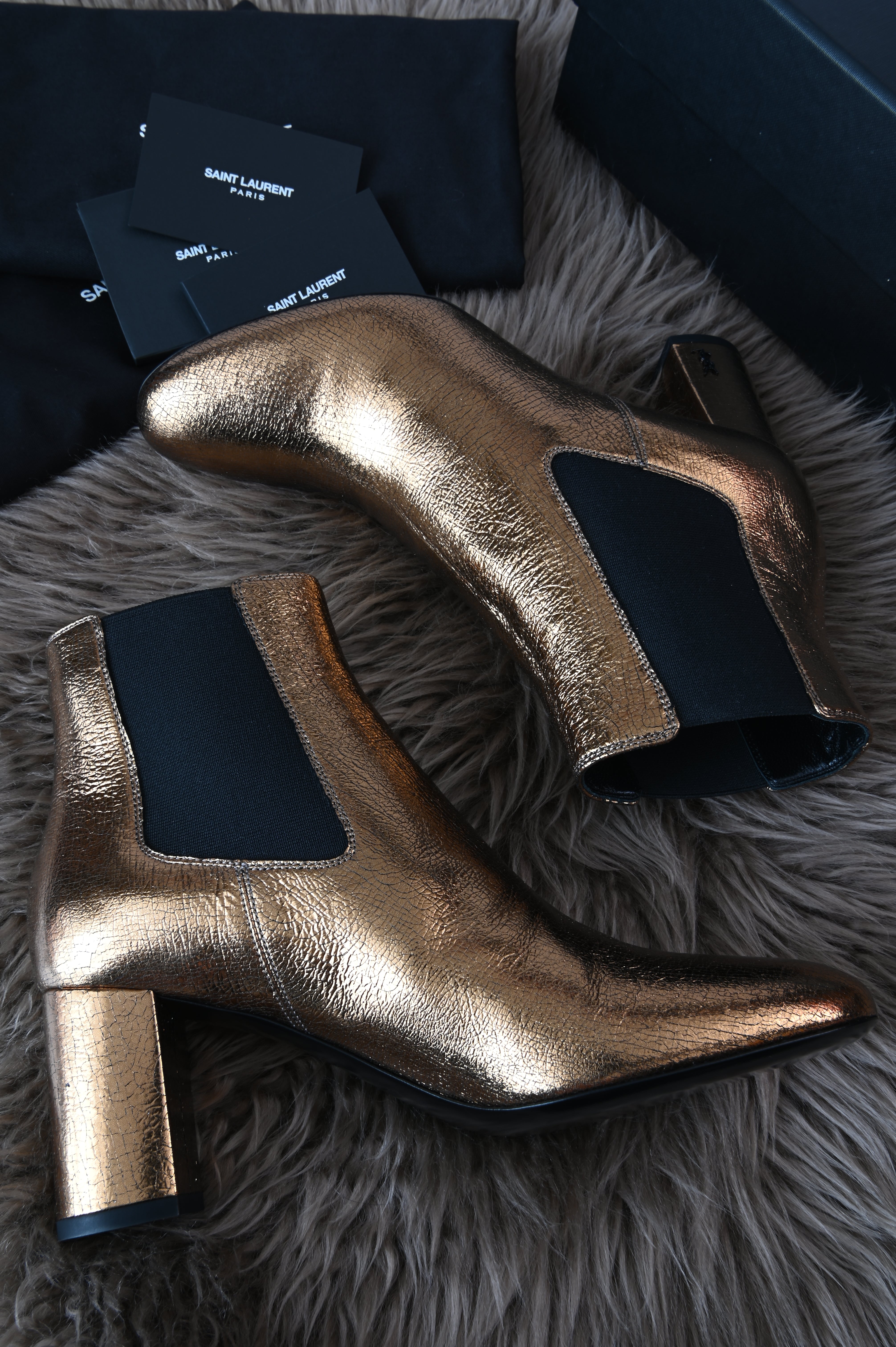 Saint Laurent metallic gold chelsea boots