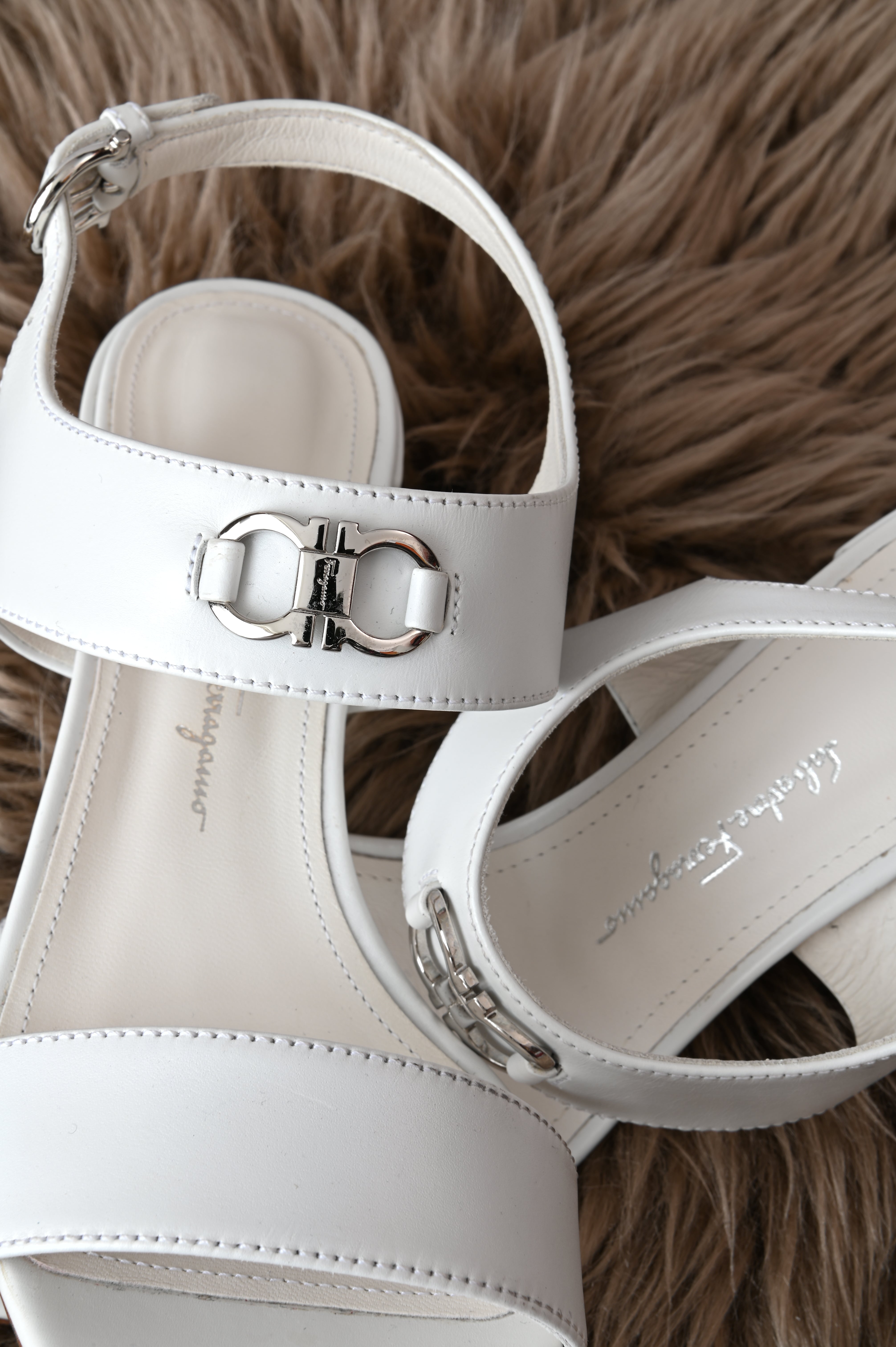 Salvatore Ferragamo Cayla Leather Sandal In White