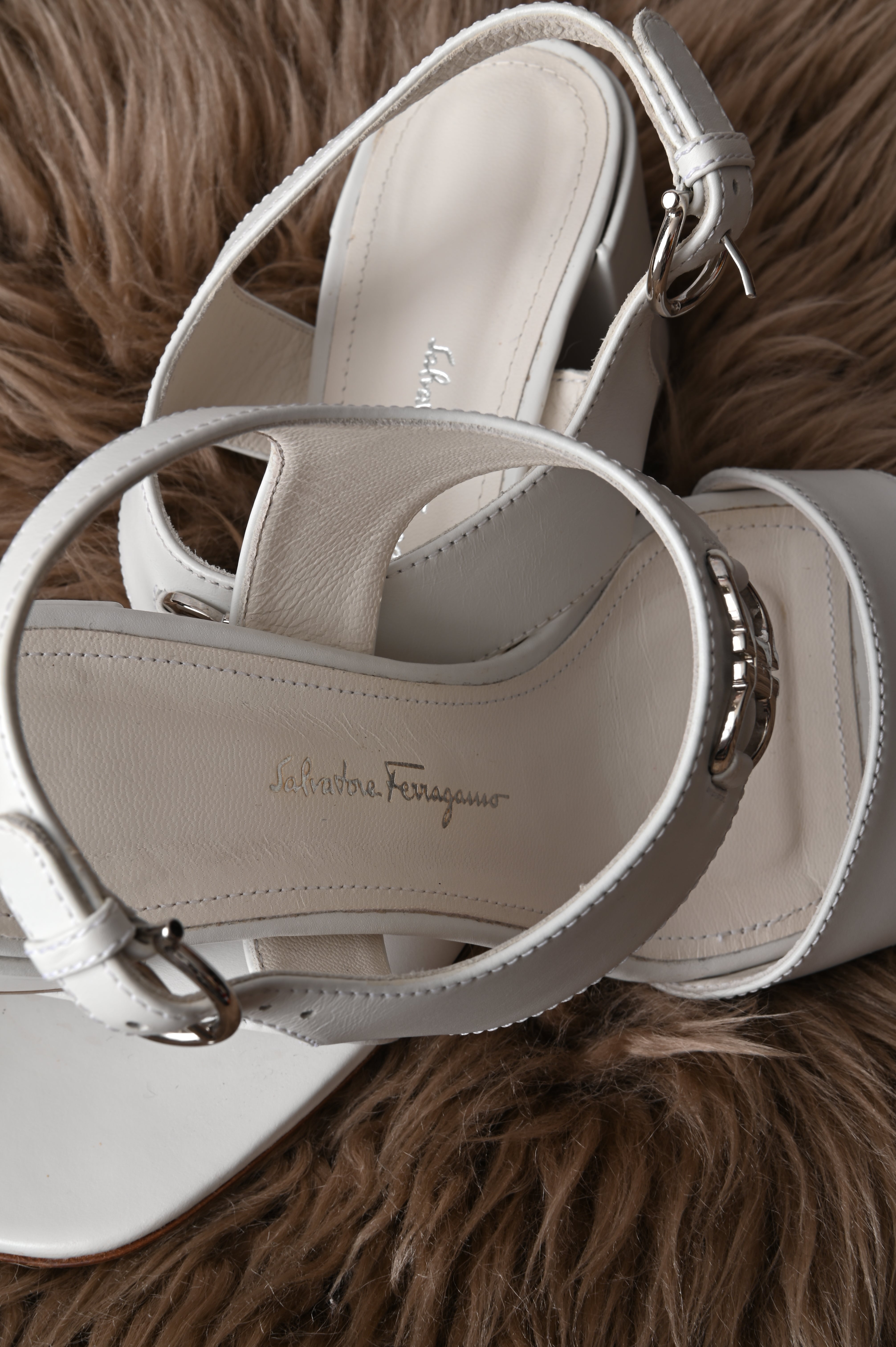 Salvatore Ferragamo Cayla Leather Sandal In White