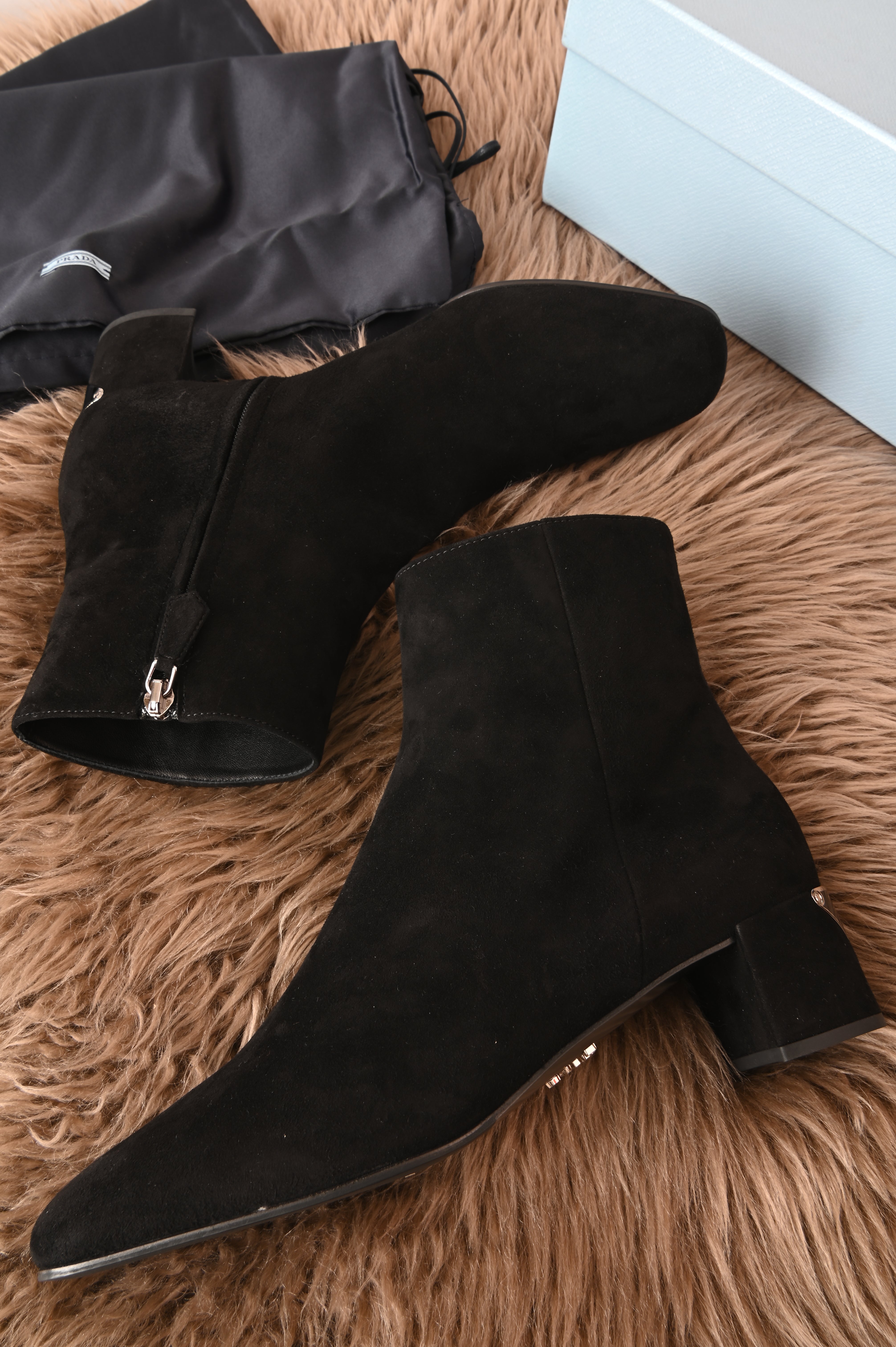 Prada Suede Block heels ankle boots