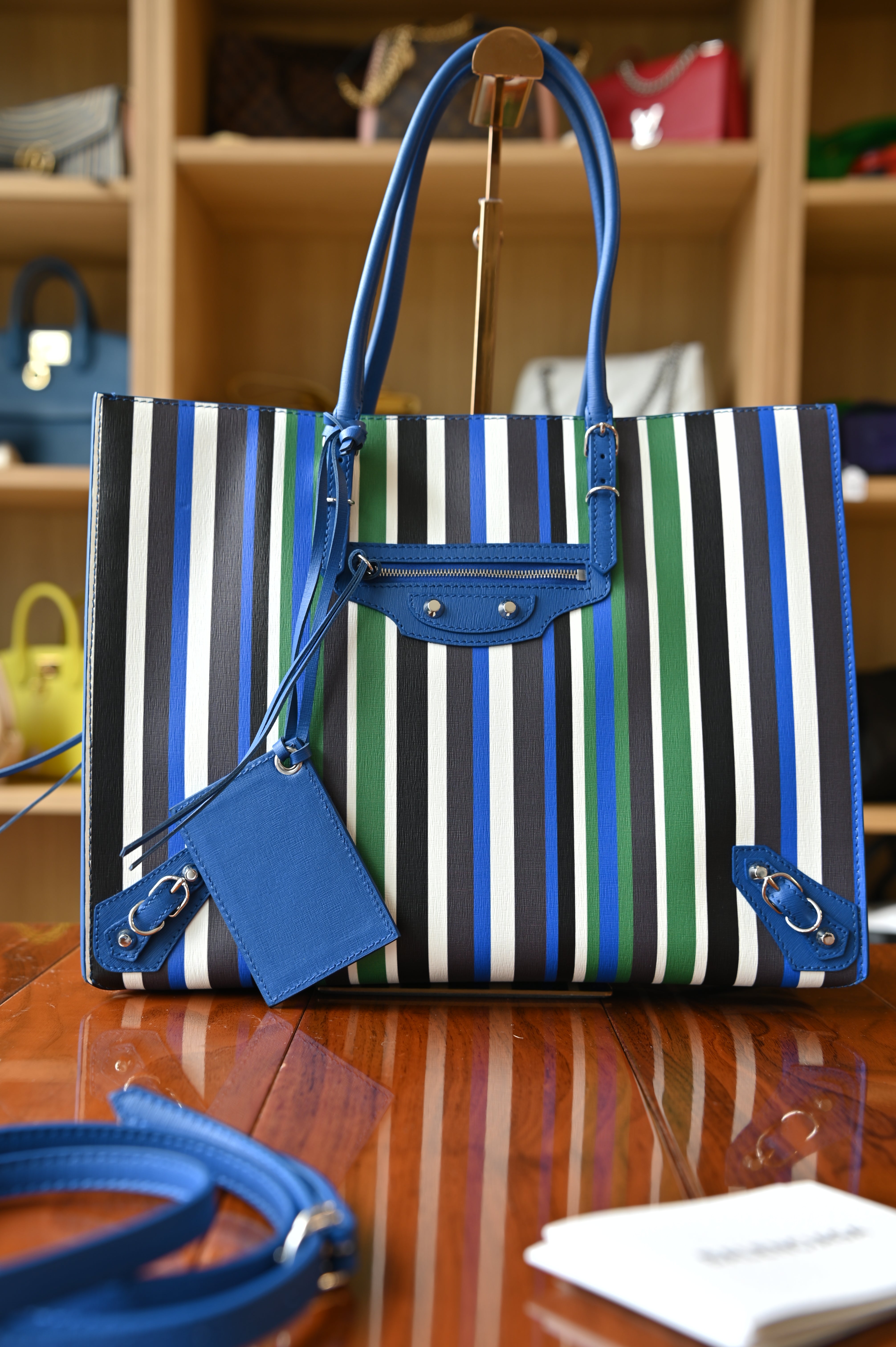 Balenciaga Multicolor Striped Papier A6 Tote Bag