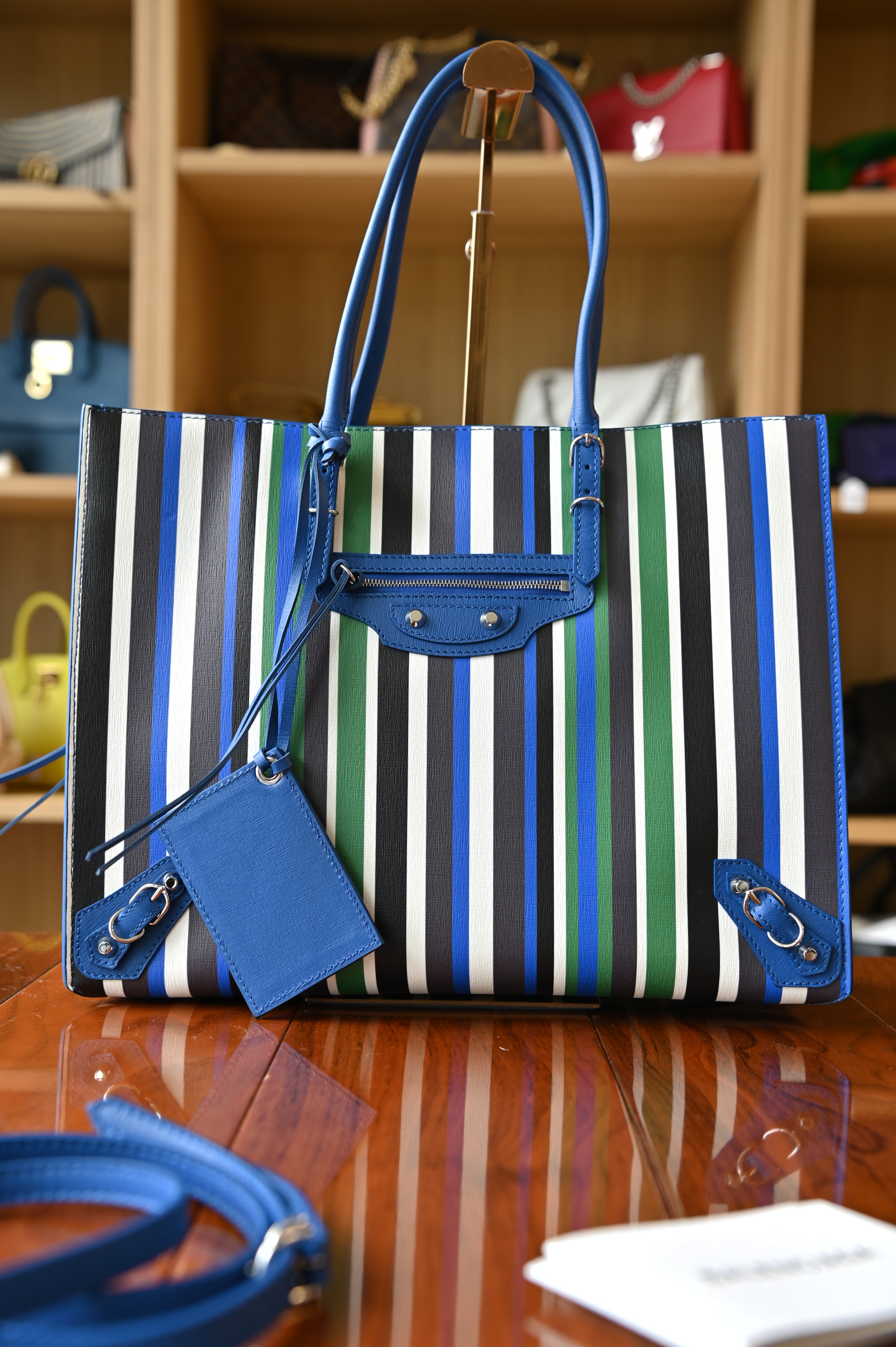 Balenciaga Multicolor Striped Papier A6 Tote Bag