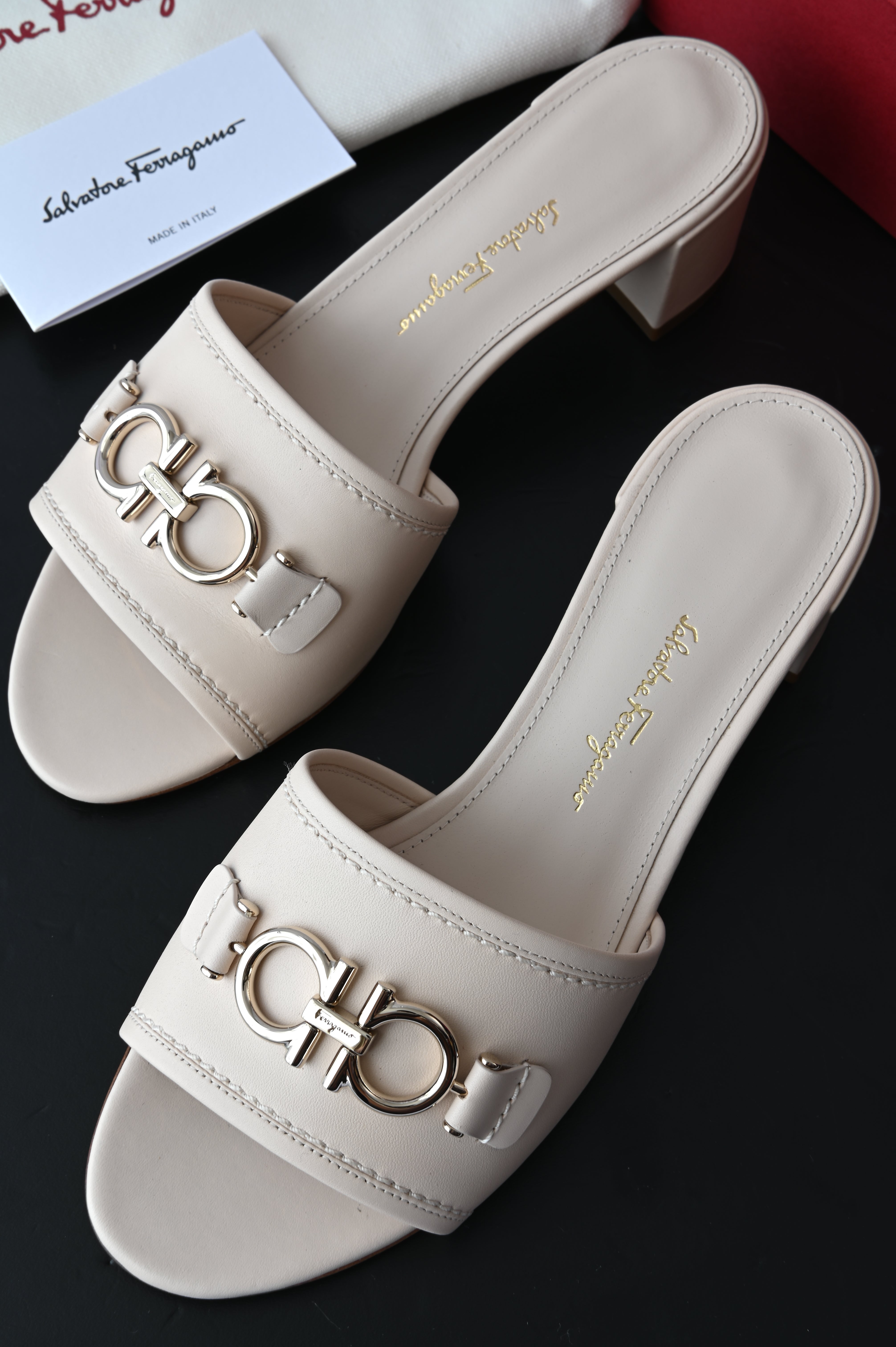 Salvatore Ferragamo White Gancini Mule