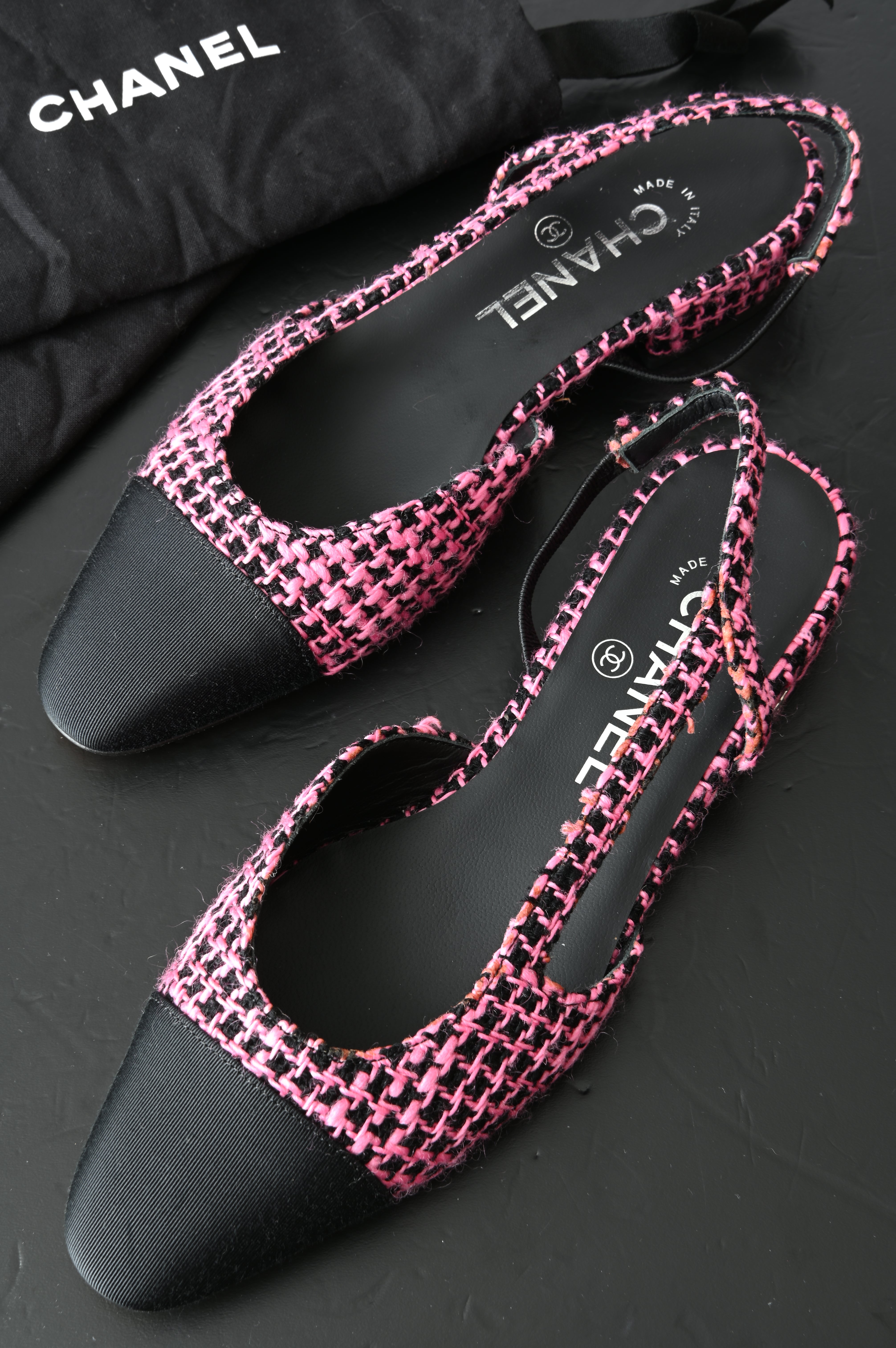 CHANEL Tweed Grosgrain Sandals