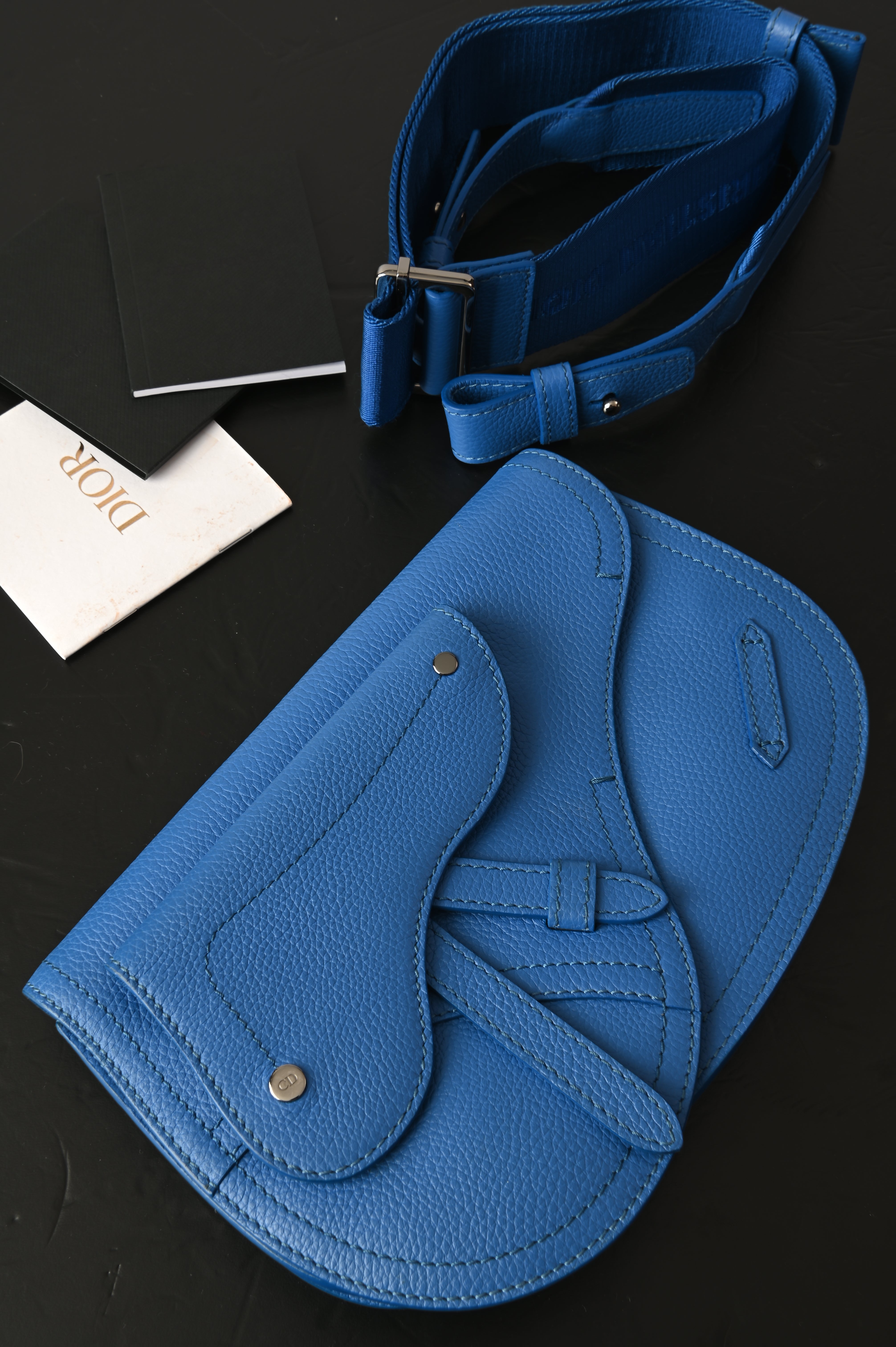 Christian Dior Grained Calfskin Saddle in Blue