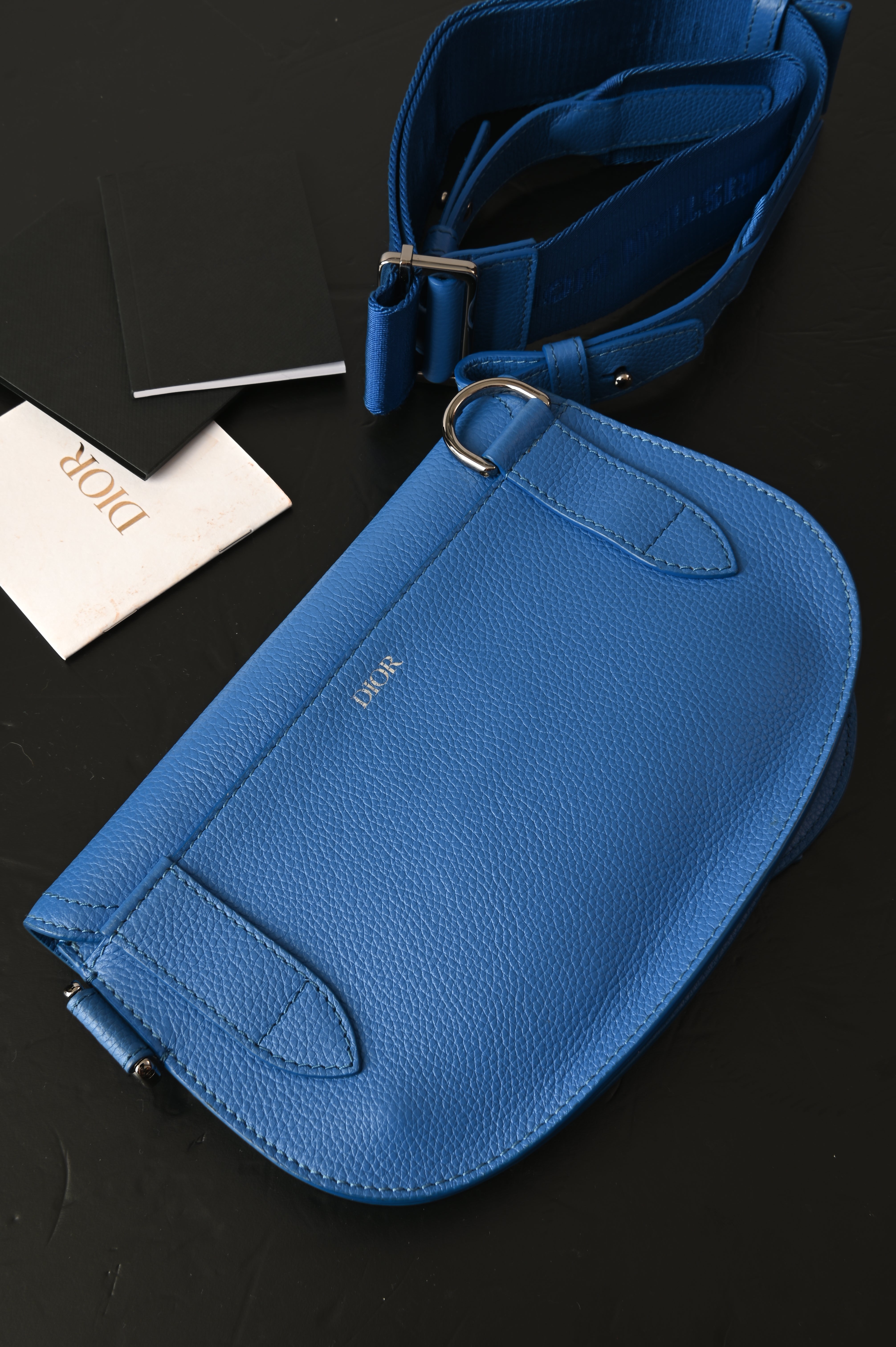 Christian Dior Grained Calfskin Saddle in Blue