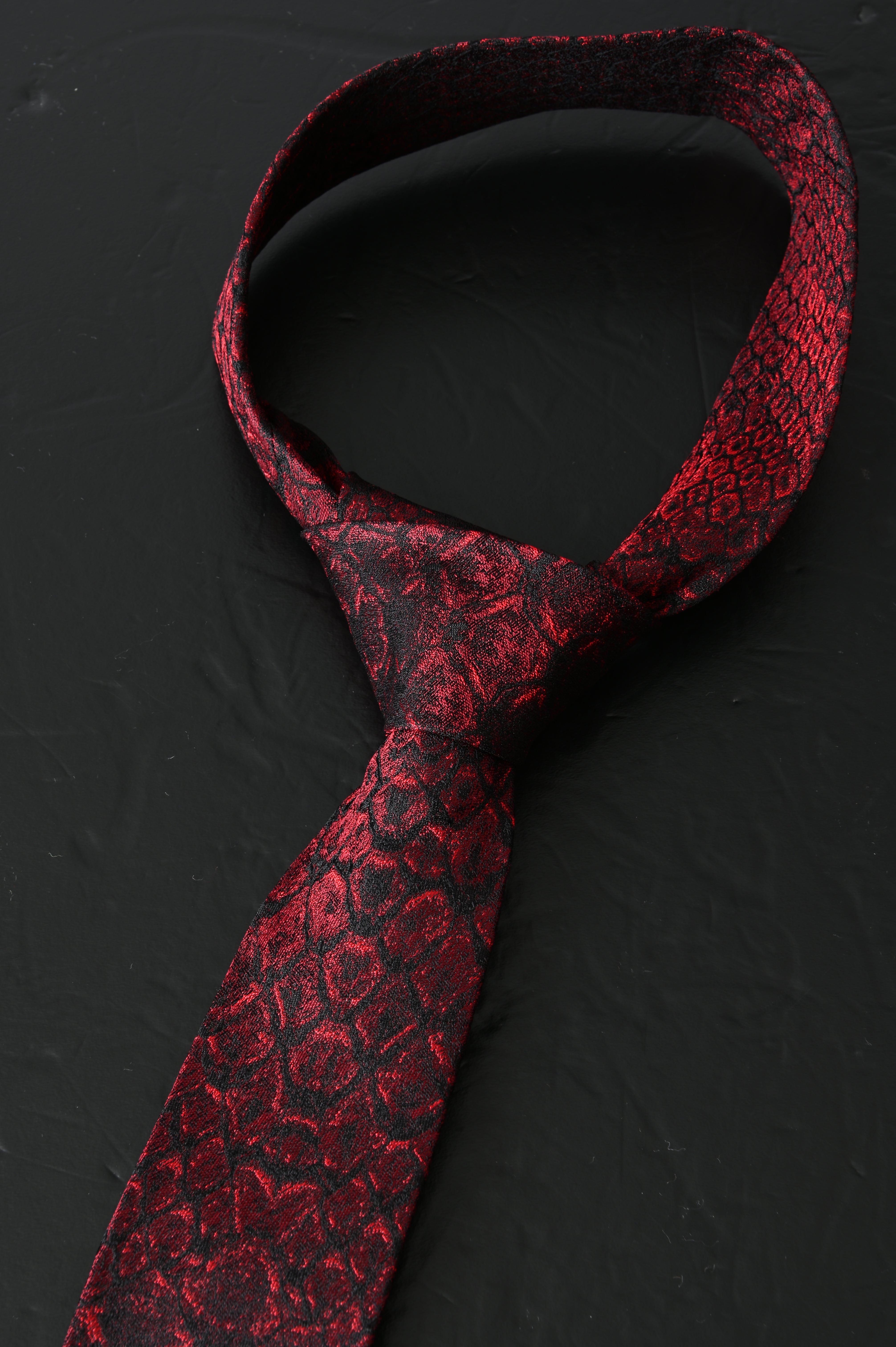 Alexander MQUEEN Scaled Tie in Red and Black with Skull Logo