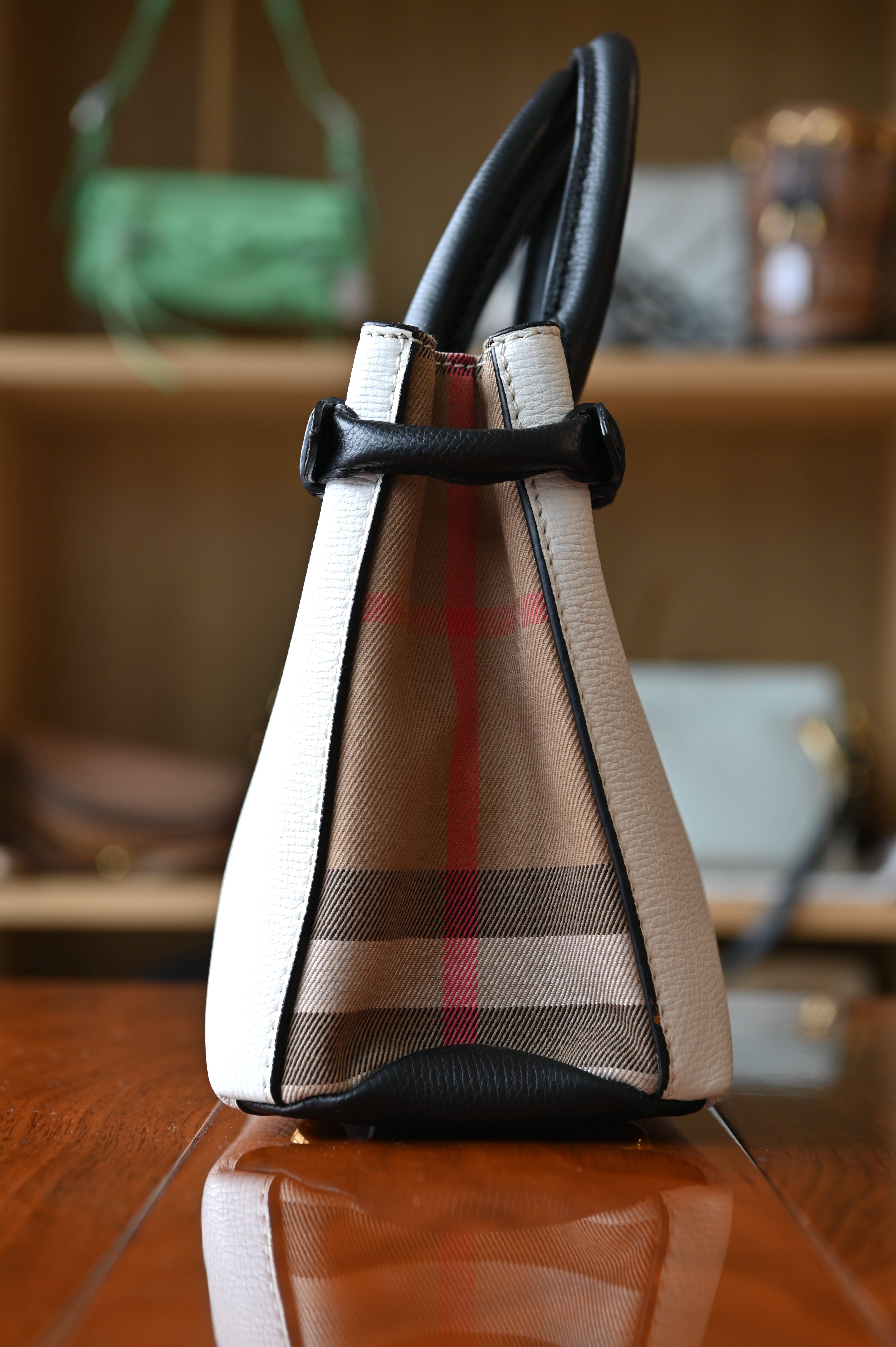 Burberry White The Banner Check Tote bag