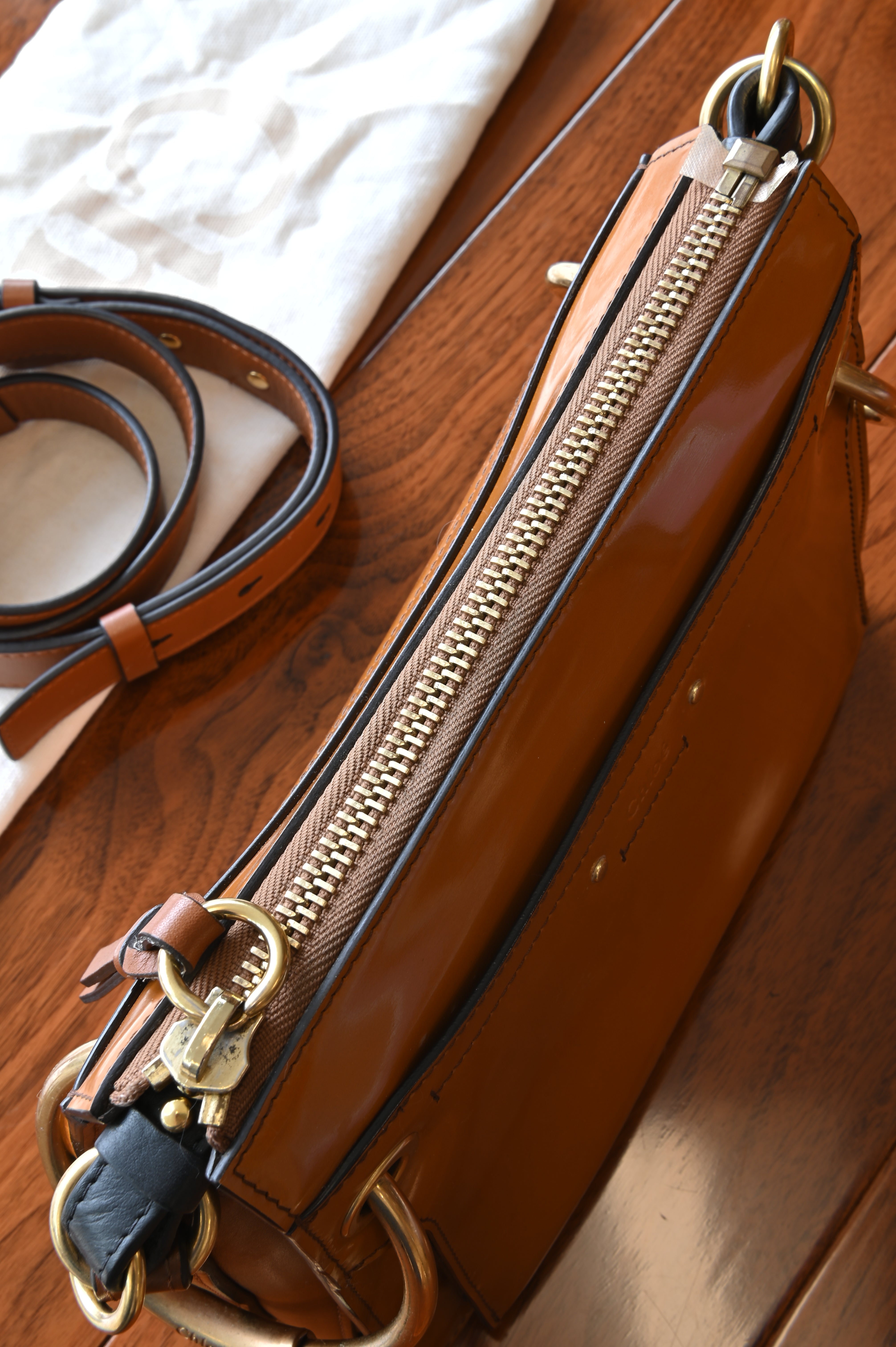 Chloé Caramel Roy Patent Leather Crossbody Bag