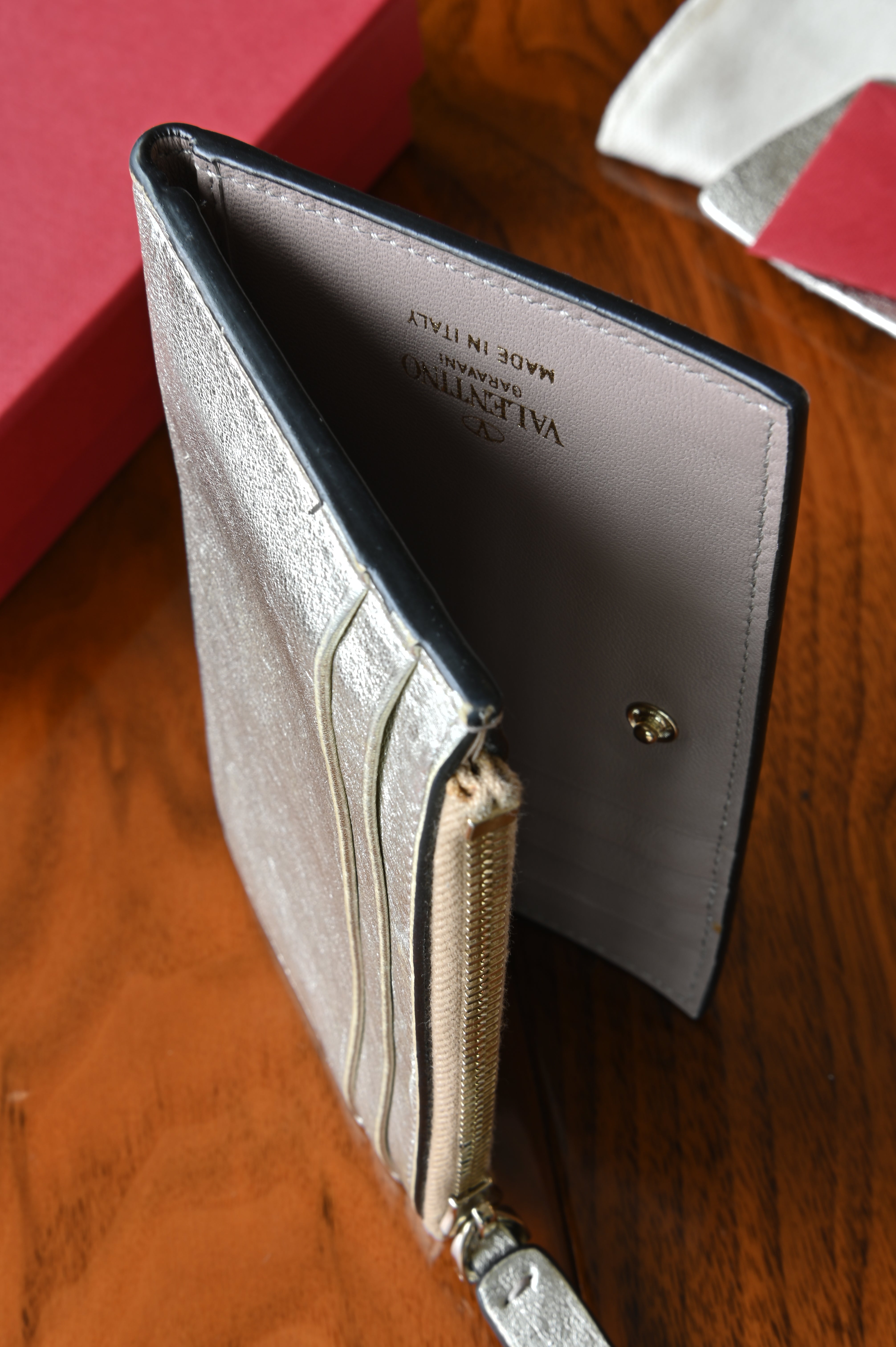 Valentino Garavani VLogo Metallic Calfskin Wallet